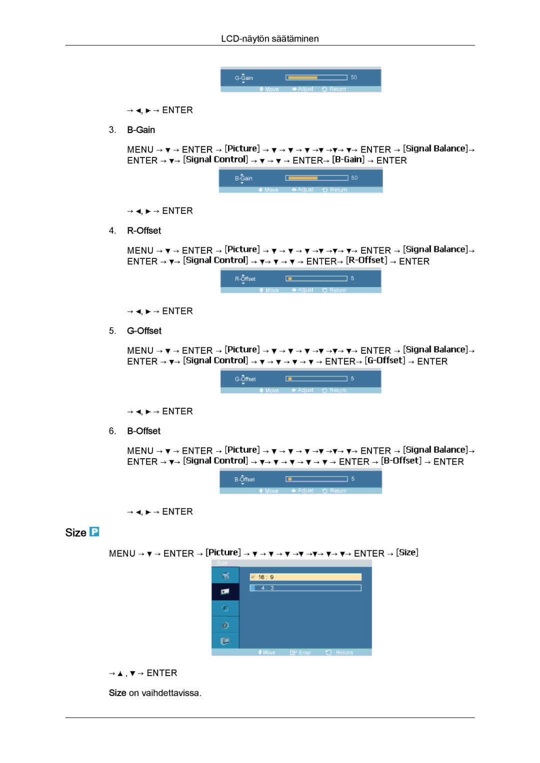 Samsung LH46MGULBC/EN, LH40MGULBC/EN, LH40MGQLBC/EN, LH46MGQLBC/EN manual Size, Offset 