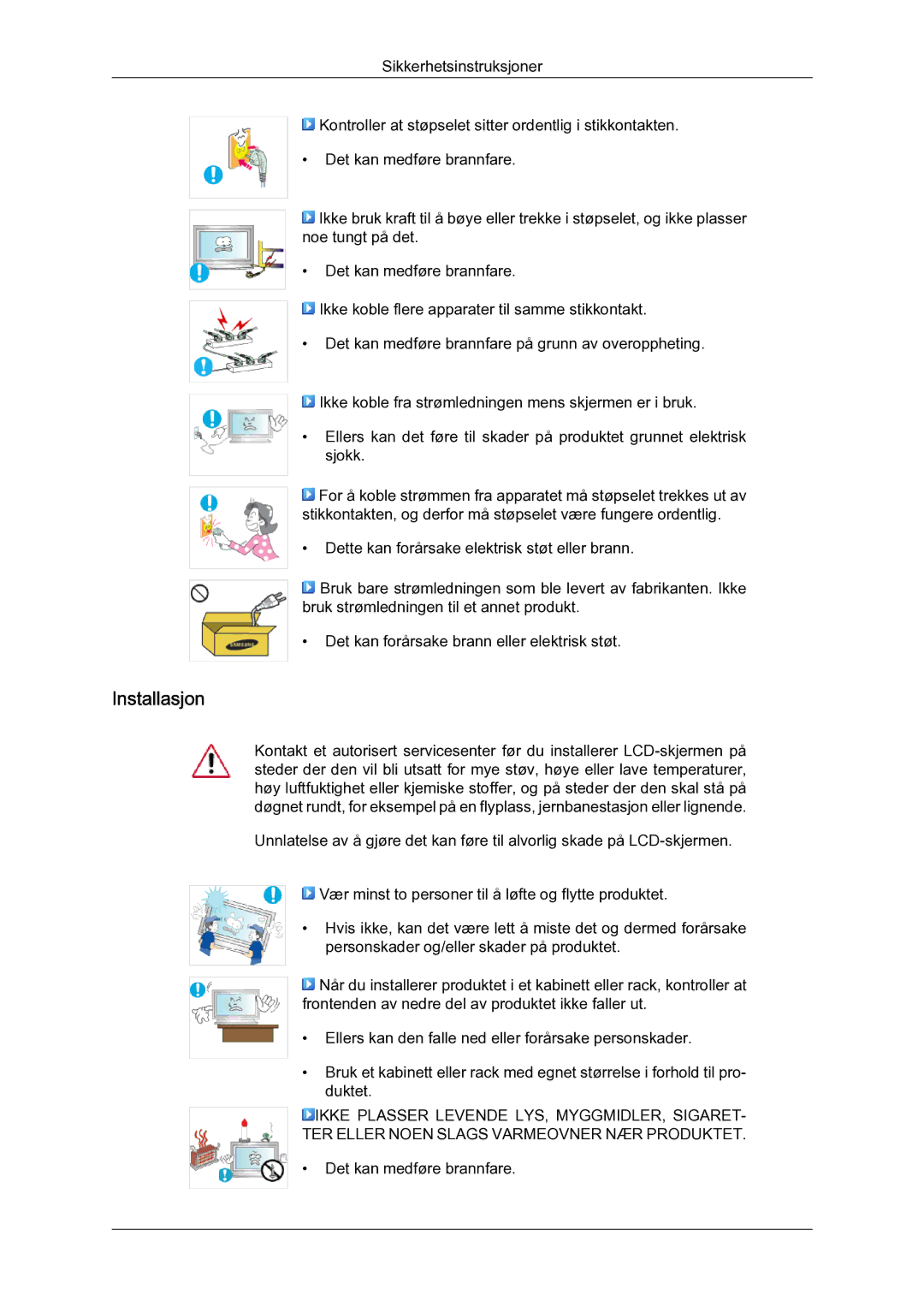 Samsung LH46MGULBC/EN, LH40MGULBC/EN, LH40MGQLBC/EN, LH46MGQLBC/EN manual Installasjon 