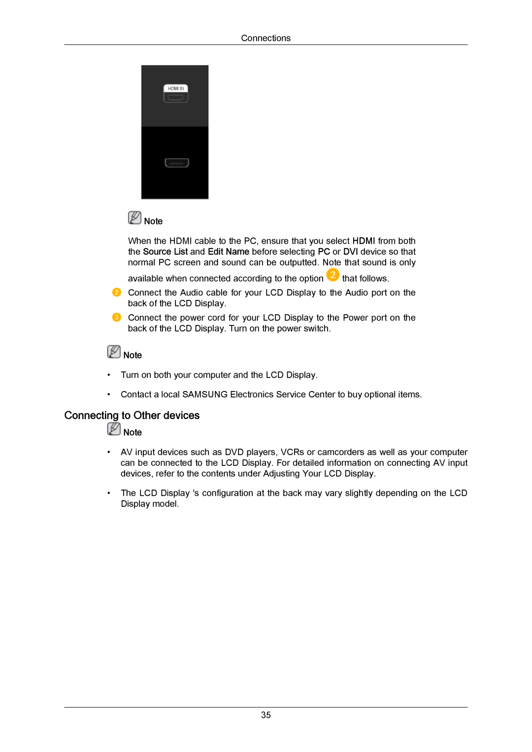 Samsung LH46LBSLBC/XJ, LH40MGUMBC/EN, LH46BVTMBC/EN, LH40MGULBC/EN, LH40LBTLBC/EN Connecting to Other devices, Connections 