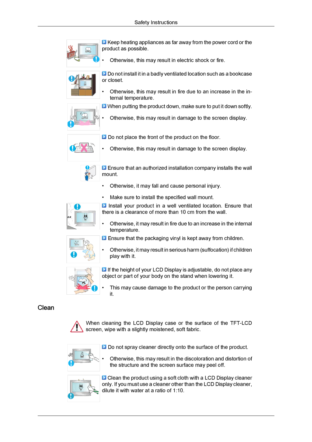 Samsung LH40MGQLBC/EN, LH40MGUMBC/EN, LH46MGUMBC/EN, LH40MGULBC/EN, LH46MGQPBC/EN, LH46MGQLBC/EN, LH40MGQPBC/EN manual Clean 