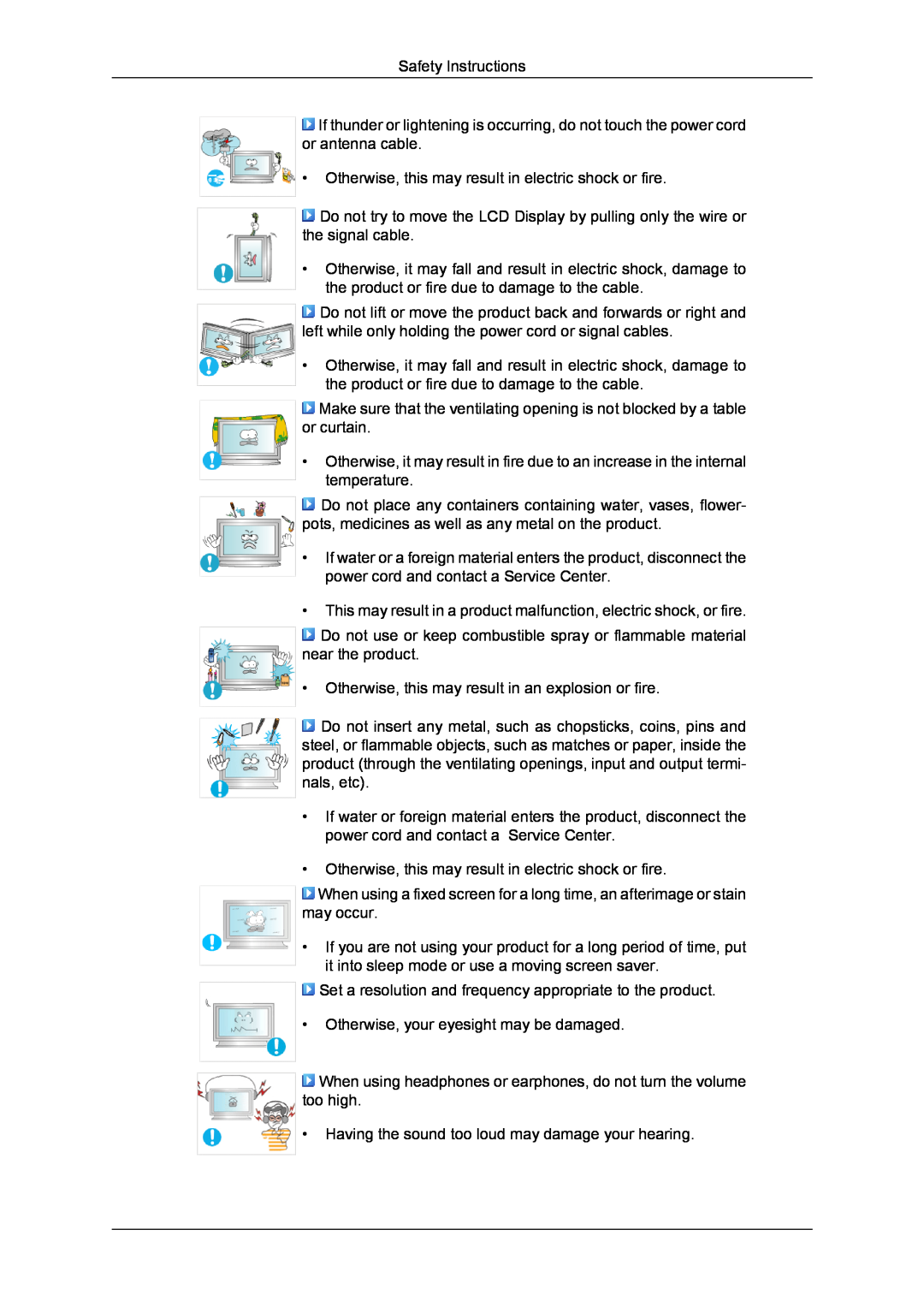 Samsung LH40MGQPBC/EN, LH40MGUMBC/EN manual Safety Instructions, Otherwise, this may result in electric shock or fire 