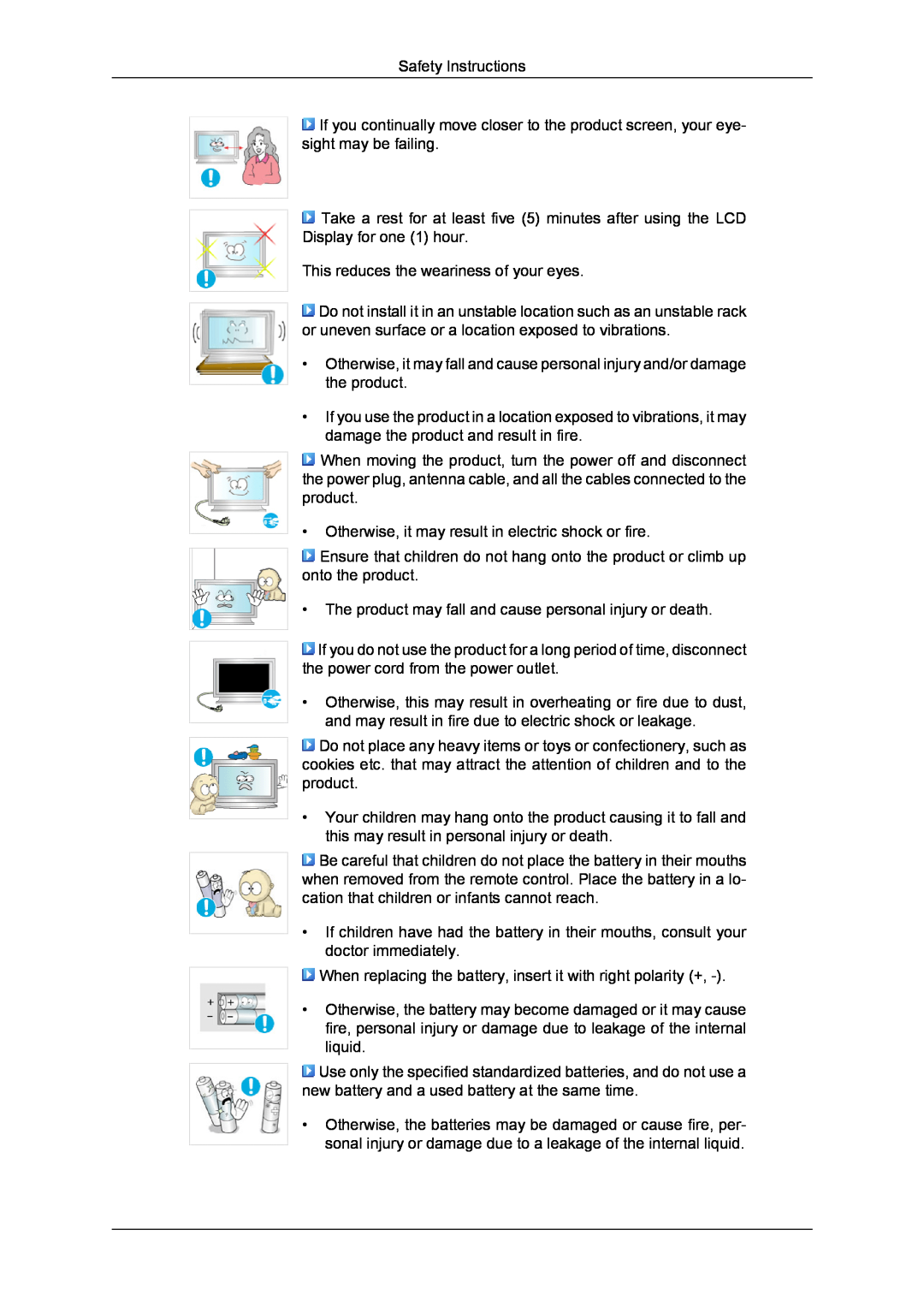 Samsung LH46MGULBC/EN, LH40MGUMBC/EN, LH46MGUMBC/EN manual Safety Instructions, This reduces the weariness of your eyes 