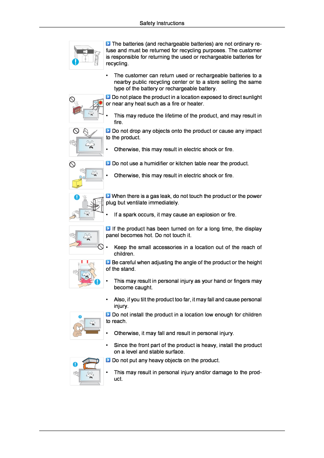 Samsung LH40MGULBC/ZB manual Safety Instructions, This may reduce the lifetime of the product, and may result in fire 