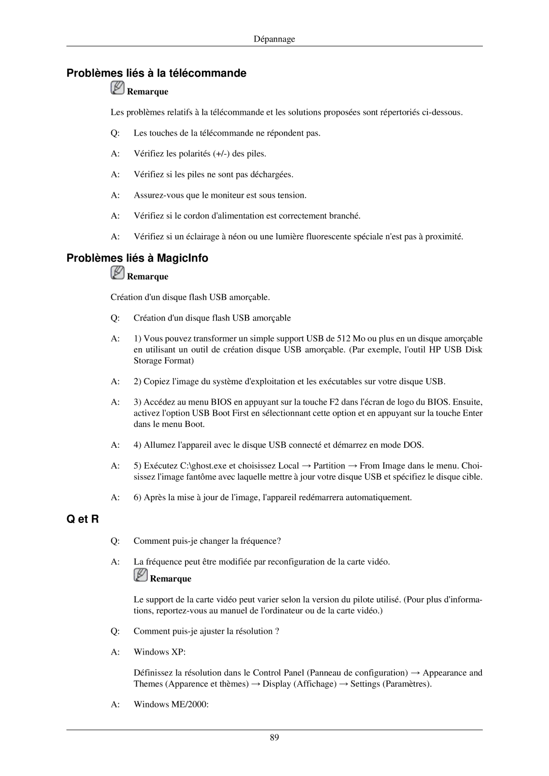 Samsung LH40MGFLBC/EN, LH40MGZLBC/EN manual Problèmes liés à la télécommande, Problèmes liés à MagicInfo, Et R 