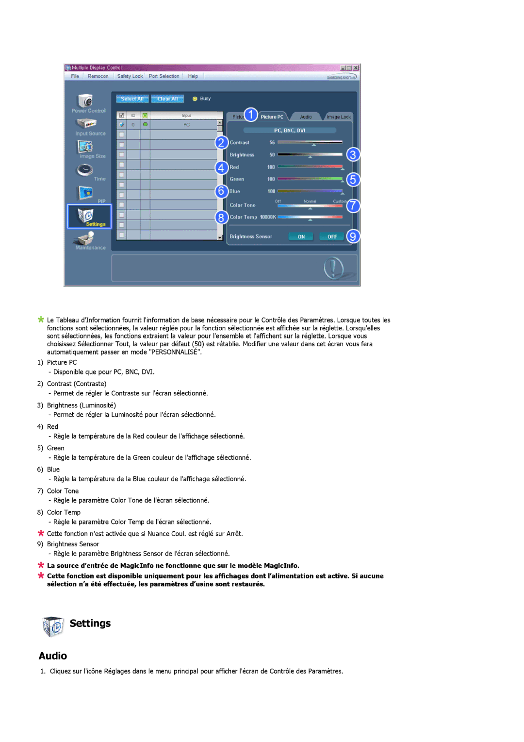 Samsung LH40MGFLBC/EN, LH40MGZLBC/EN manual Settings Audio 