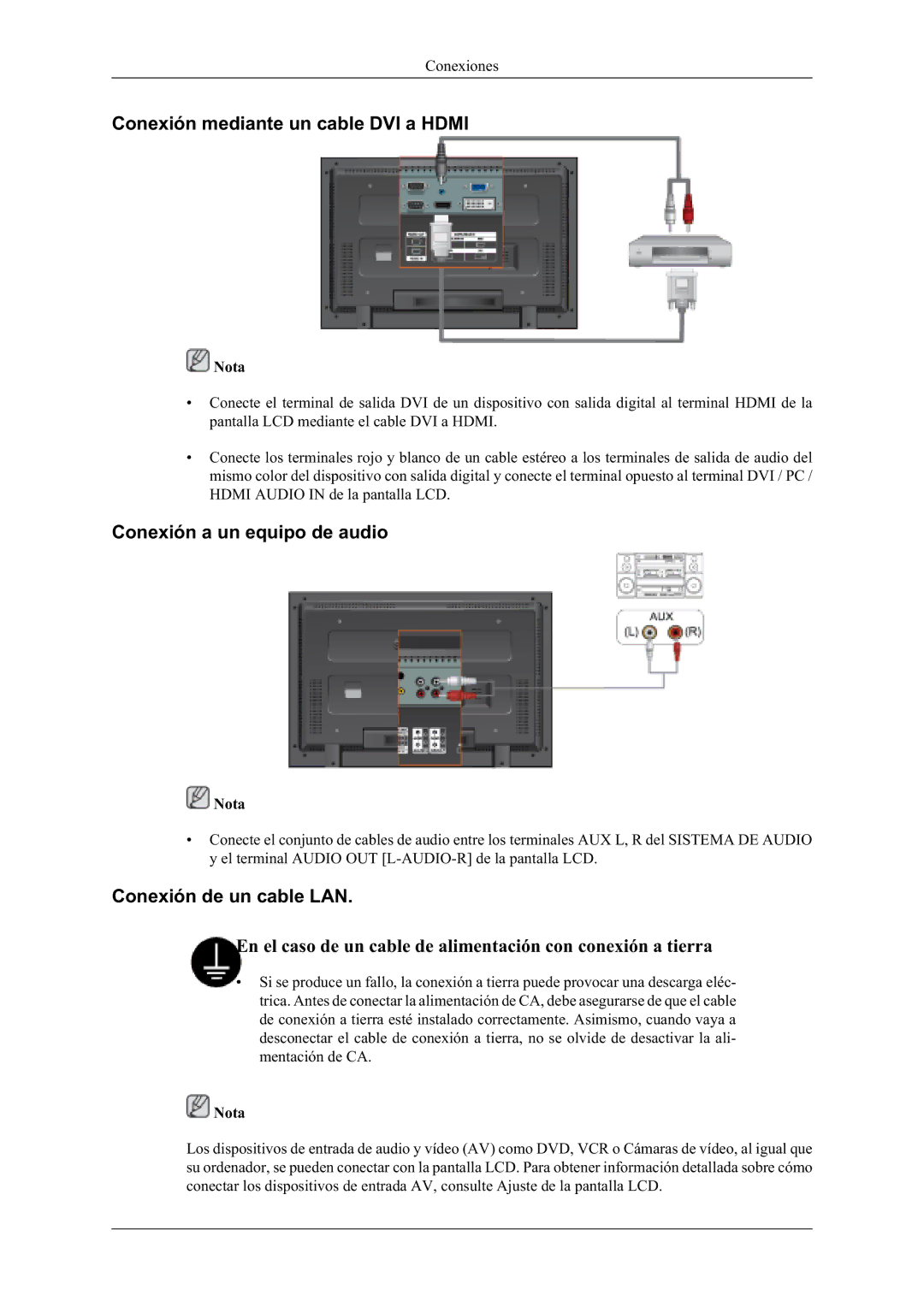 Samsung LH40MGZLBC/EN manual RQHLyQPHGLDQWHXQFDEOH9,D+0, RQHLyQDXQHTXLSRGHDXGLR, RQHLyQGHXQFDEOH/$1 