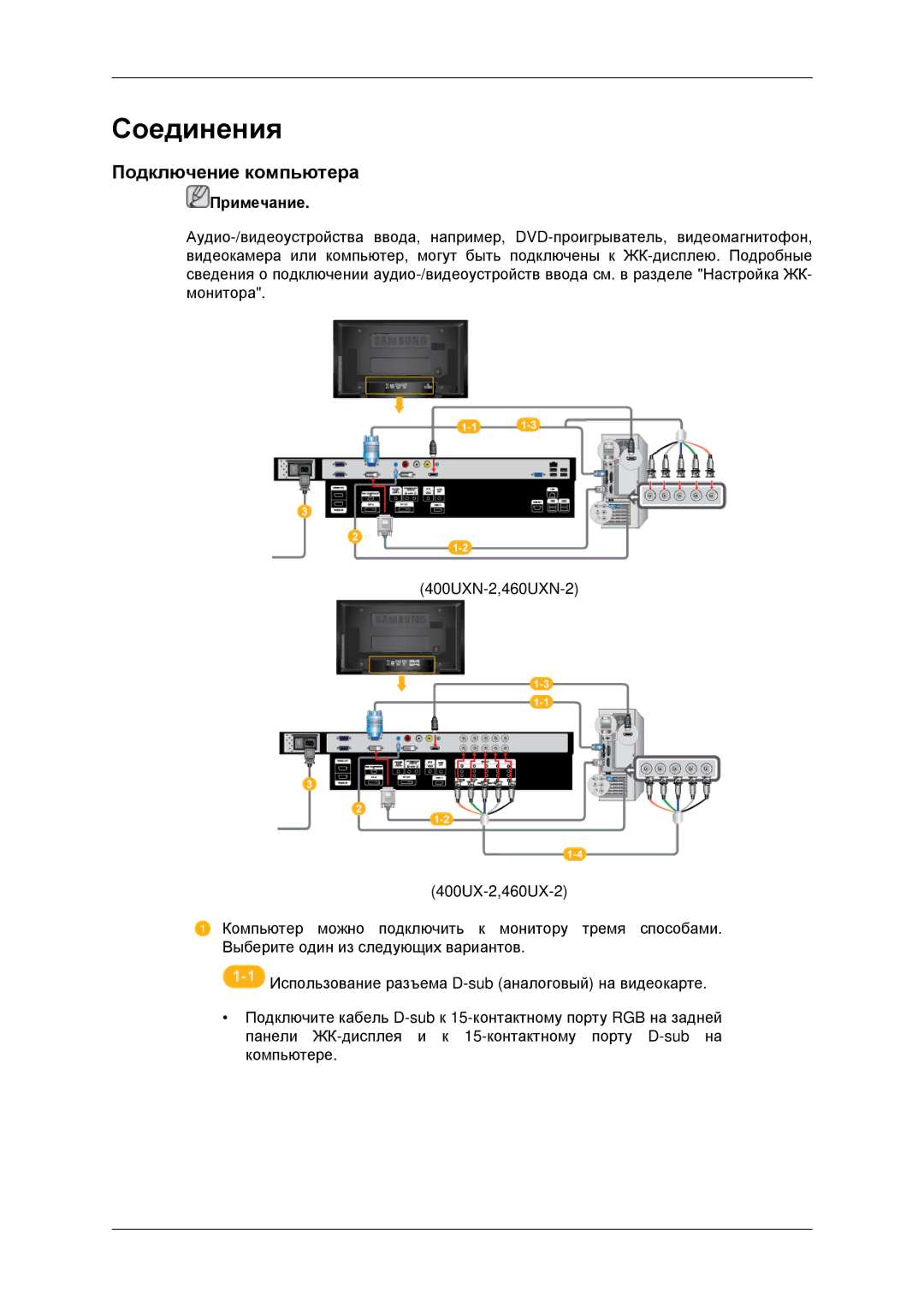 Samsung LH46MRTLBC/EN, LH40MRTLBC/EN, LH40MRPLBF/EN, LH46MSTLBB/EN manual Соединения, Подключение компьютера 