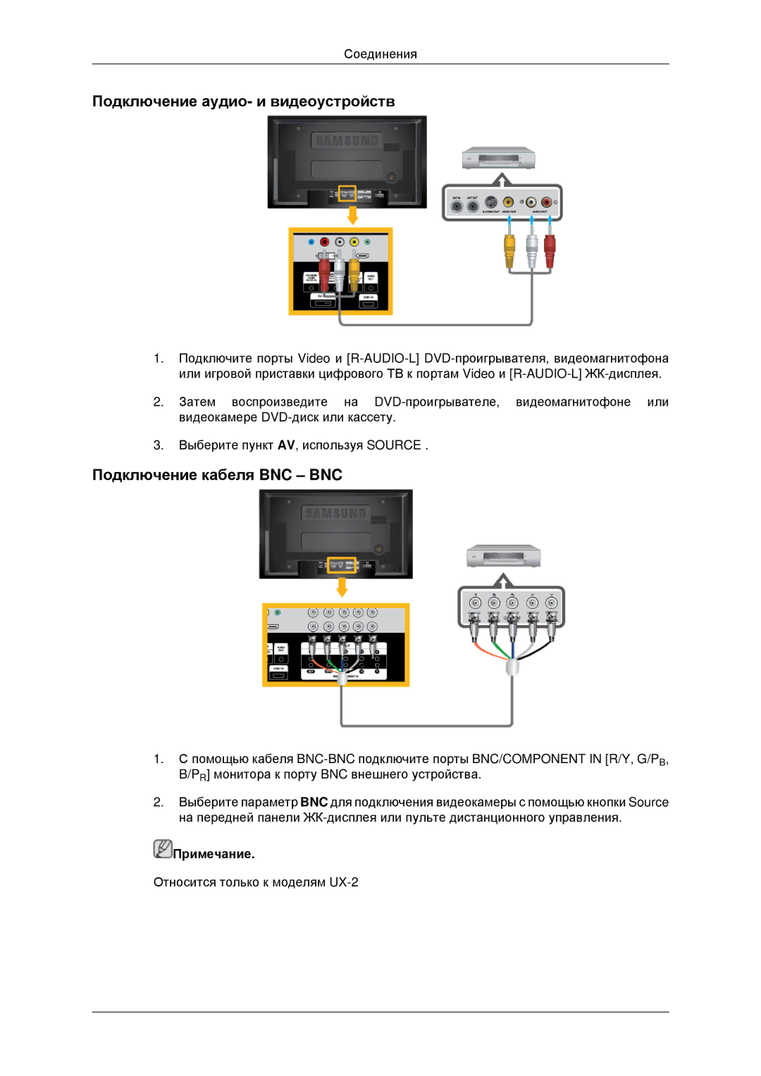 Samsung LH40MRPLBF/EN, LH40MRTLBC/EN, LH46MRTLBC/EN manual Подключение аудио- и видеоустройств, Подключение кабеля BNC BNC 