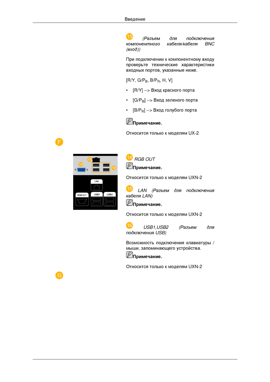 Samsung LH40MRPLBF/EN Разъем для подключения компонентного кабеля/кабеля BNC вход, LAN Разъем для подключения кабеля LAN 