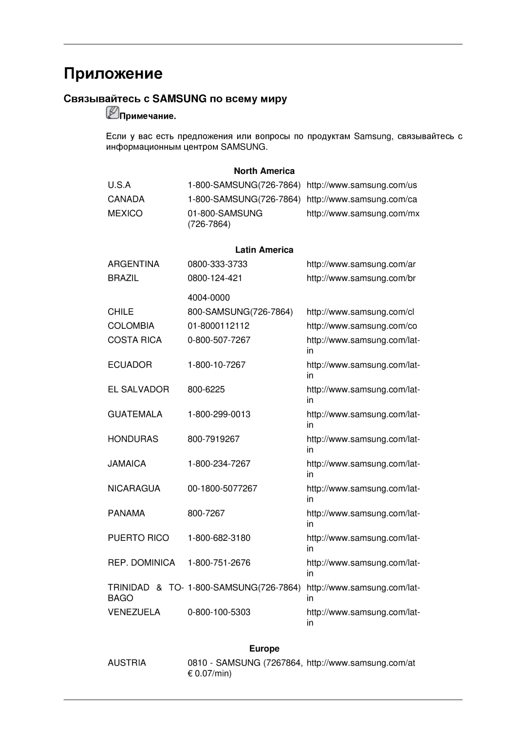 Samsung LH40MRTLBC/EN, LH40MRPLBF/EN manual Связывайтесь с Samsung по всему миру, North America, Latin America, Europe 