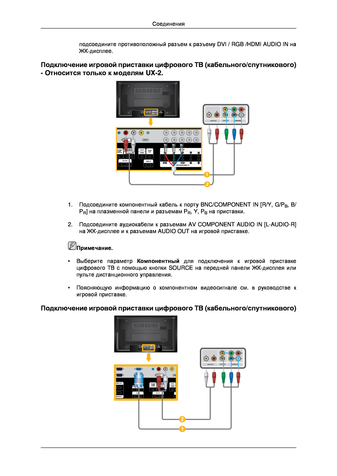 Samsung LH46MRTLBC/EN Подключение игровой приставки цифрового ТВ кабельного/спутникового, Относится только к моделям UX-2 