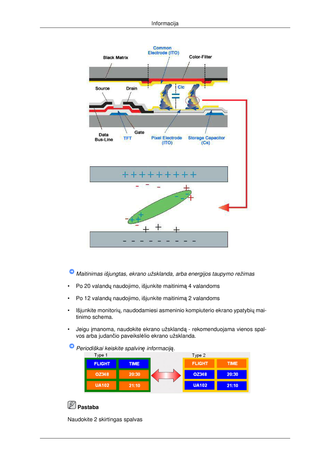 Samsung LH40MRPLBF/EN, LH40MRTLBC/EN, LH46MRTLBC/EN manual Periodiškai keiskite spalvinę informaciją 