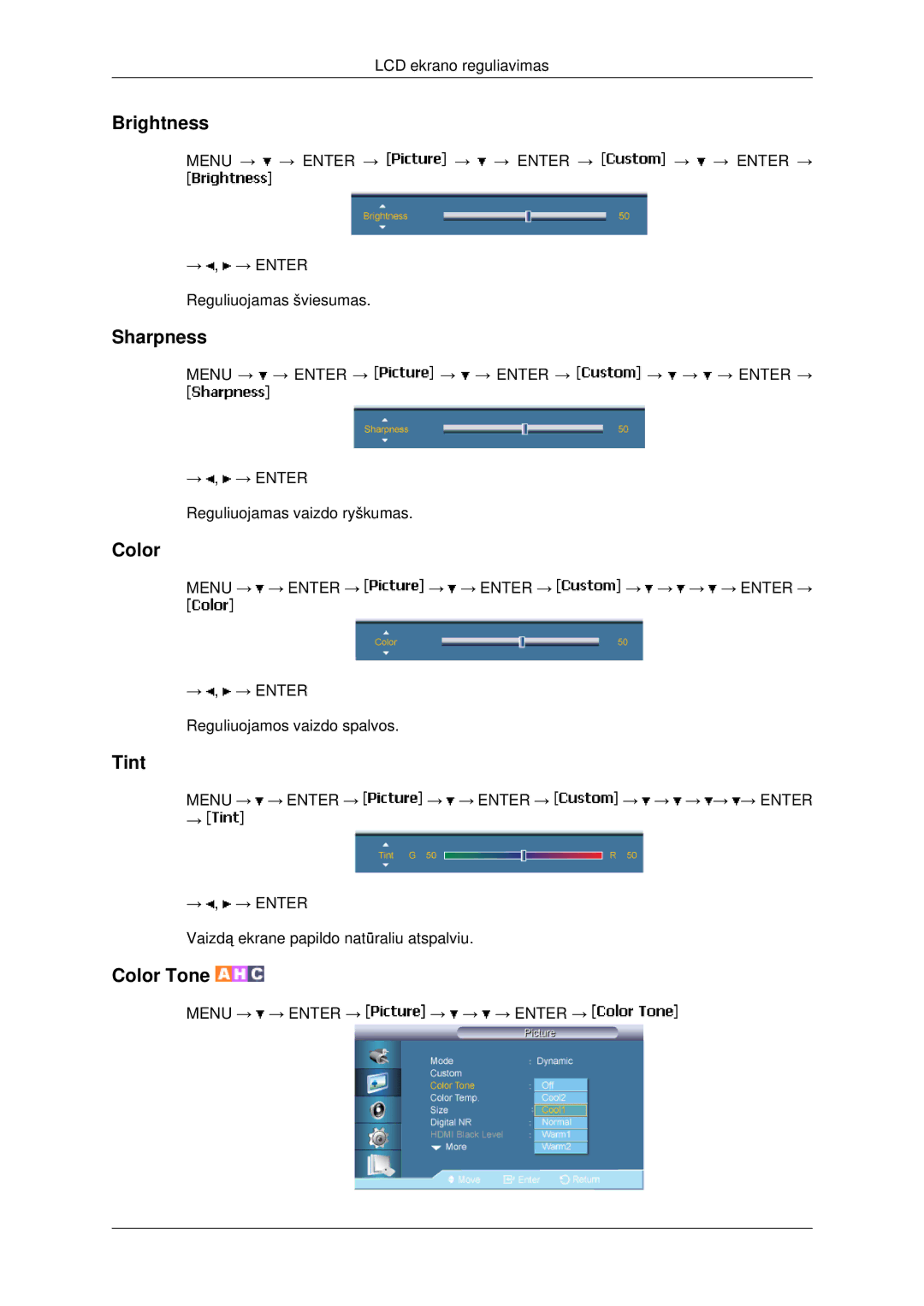 Samsung LH40MRTLBC/EN, LH40MRPLBF/EN, LH46MRTLBC/EN manual Color, Tint 