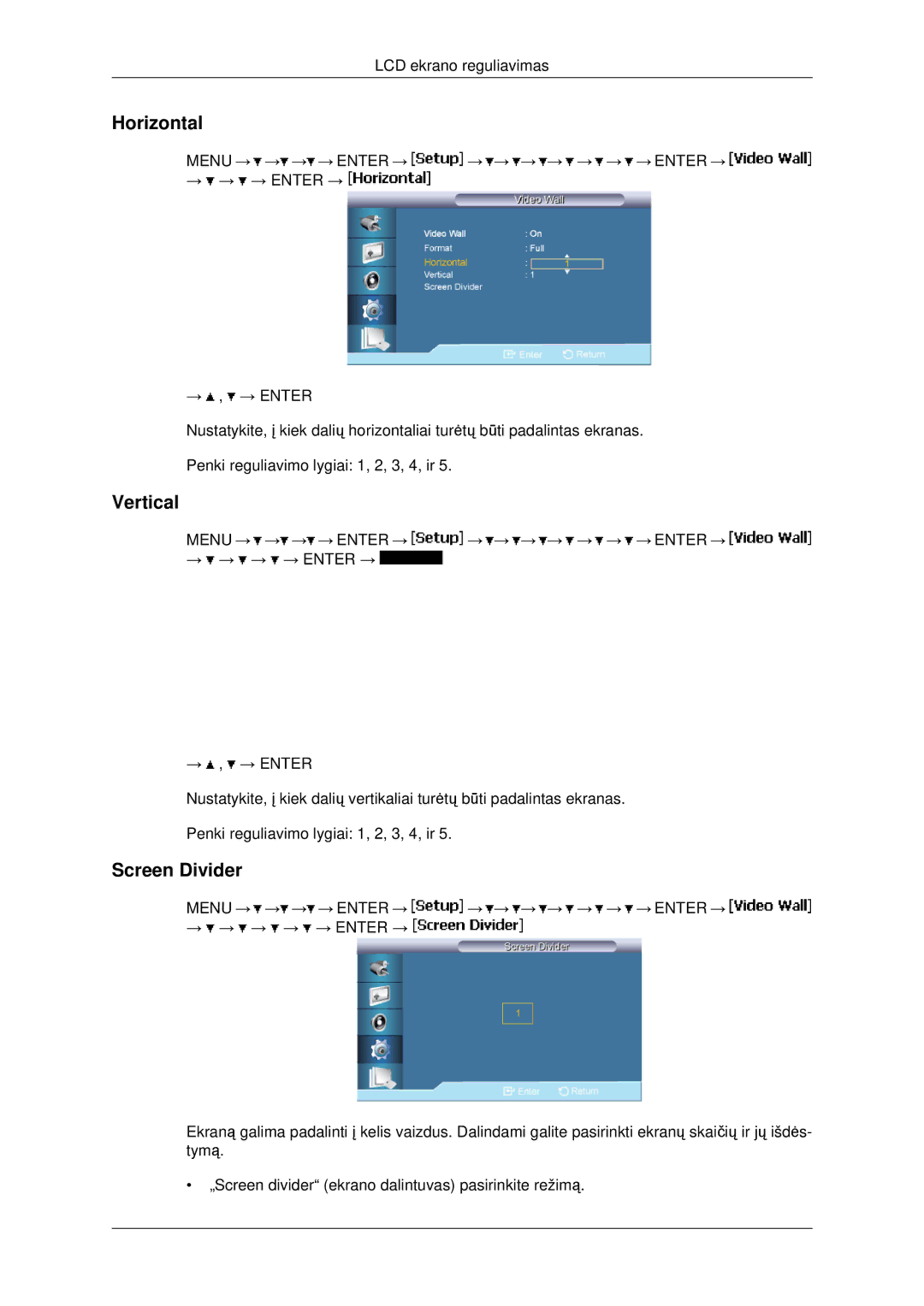 Samsung LH46MRTLBC/EN, LH40MRTLBC/EN, LH40MRPLBF/EN manual Horizontal, Vertical, Screen Divider 