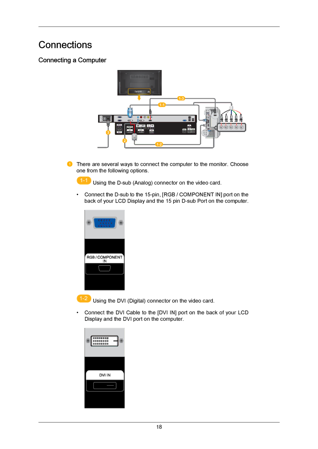 Samsung LH40MRTLBN/EN, LH40MRTLBC/EN manual Connections, Connecting a Computer 