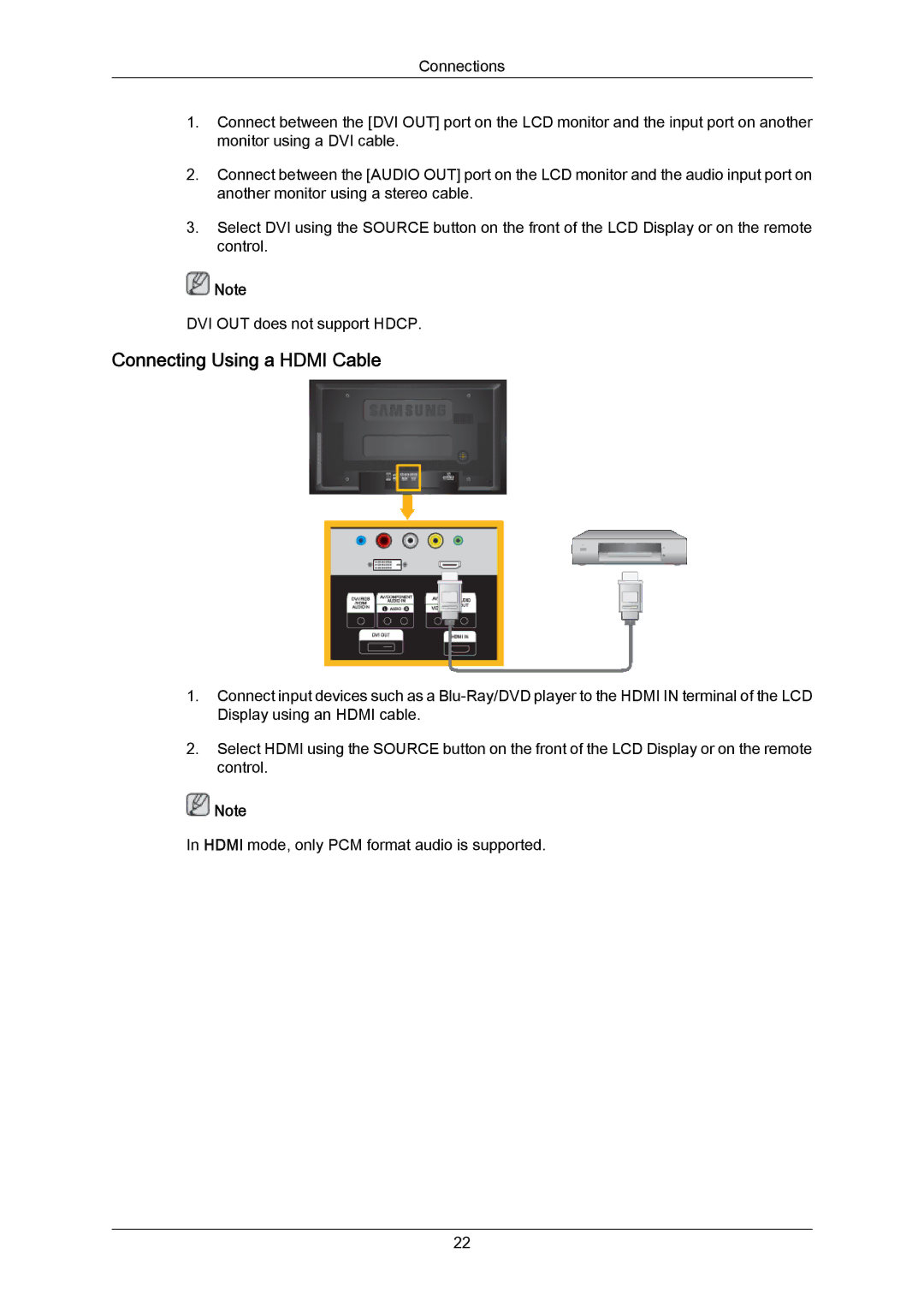 Samsung LH40MRTLBN/EN, LH40MRTLBC/EN manual Connecting Using a Hdmi Cable 