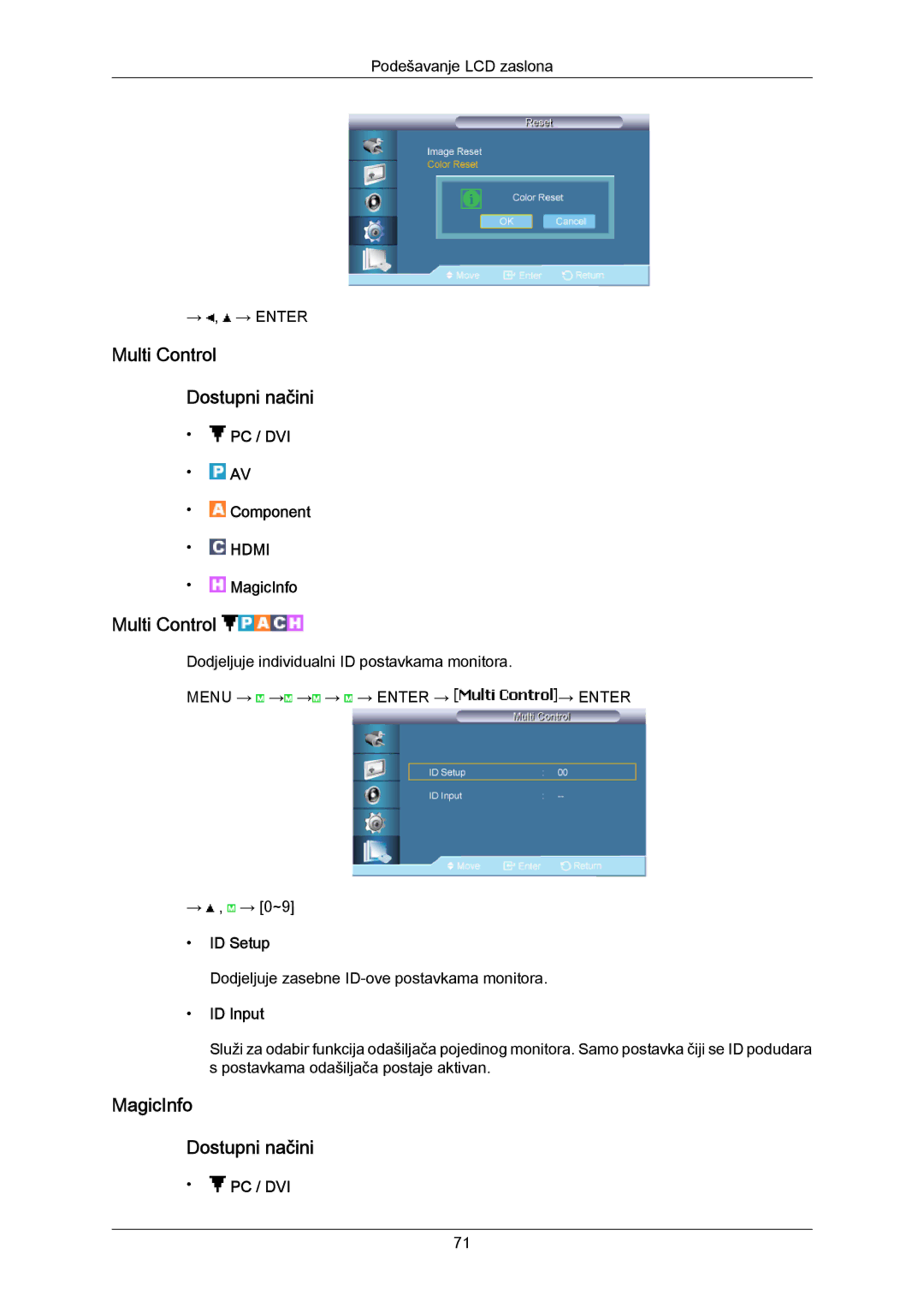 Samsung LH40MRTLBC/EN, LH40MRTLBN/EN manual Multi Control Dostupni načini, MagicInfo Dostupni načini 