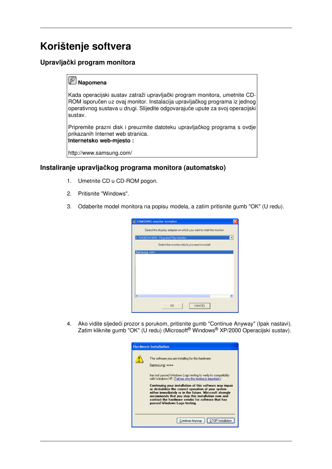 Samsung LH40MRTLBC/EN, LH46MRTLBC/EN Upravljački program monitora, Instaliranje upravljačkog programa monitora automatsko 