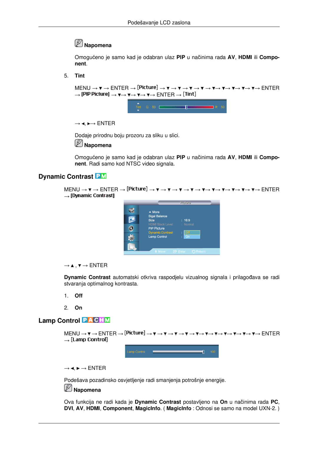 Samsung LH46MSTLBB/EN, LH40MRTLBC/EN, LH46MRTLBC/EN manual Dynamic Contrast, Lamp Control, Tint 