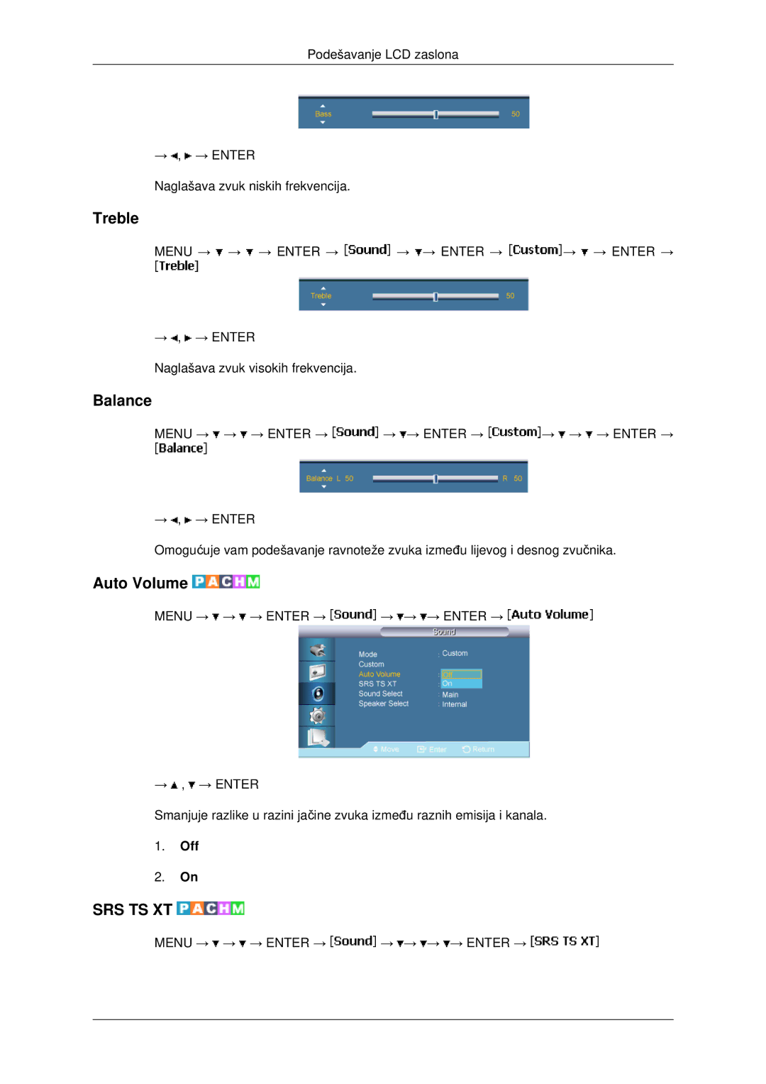 Samsung LH46MSTLBB/EN, LH40MRTLBC/EN, LH46MRTLBC/EN manual Treble, Balance, Auto Volume 