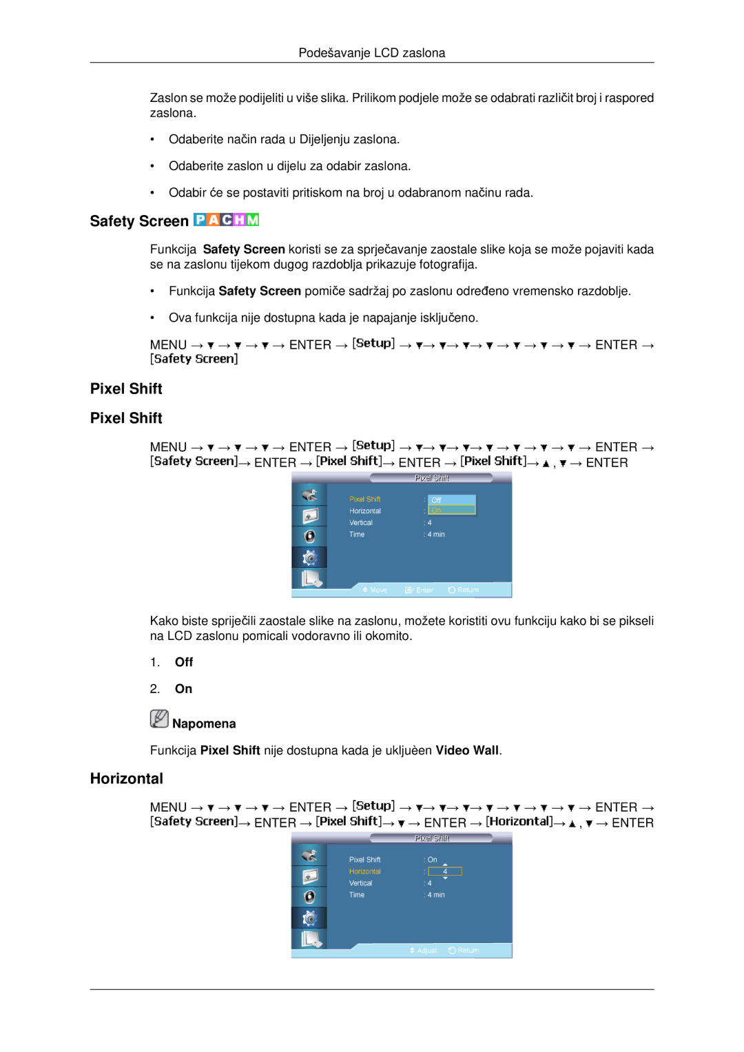 Samsung LH46MRTLBC/EN, LH40MRTLBC/EN, LH46MSTLBB/EN manual Safety Screen, Pixel Shift 