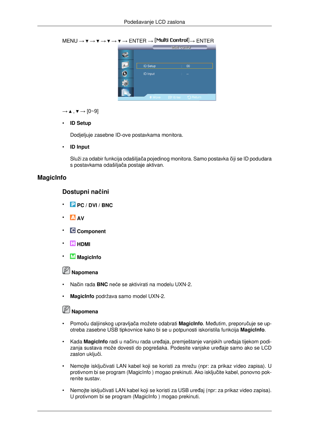 Samsung LH46MSTLBB/EN, LH40MRTLBC/EN, LH46MRTLBC/EN manual MagicInfo Dostupni načini, ID Setup, ID Input 