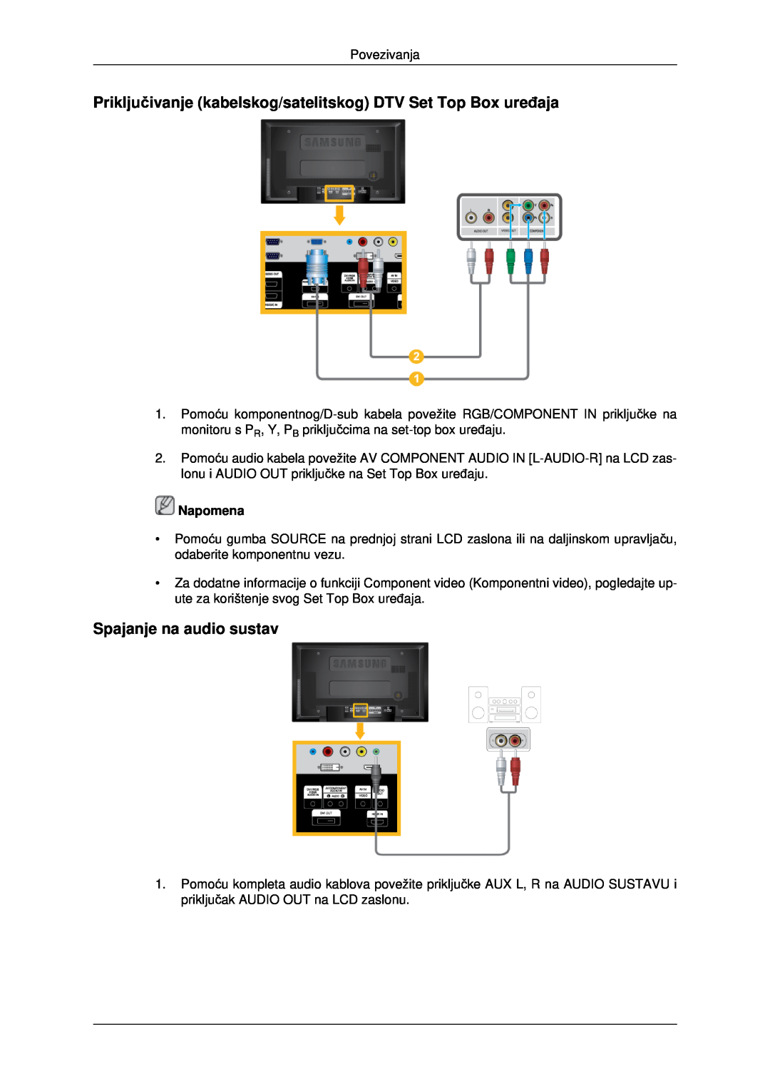 Samsung LH46MRTLBC/EN Priključivanje kabelskog/satelitskog DTV Set Top Box uređaja, Spajanje na audio sustav, Napomena 
