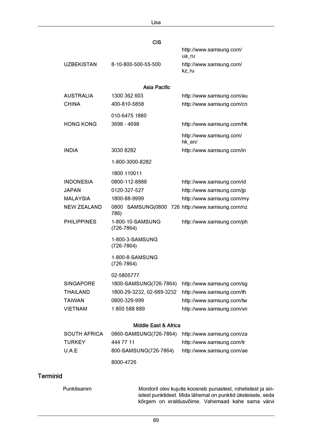 Samsung LH40MRTLBC/EN manual Terminid 