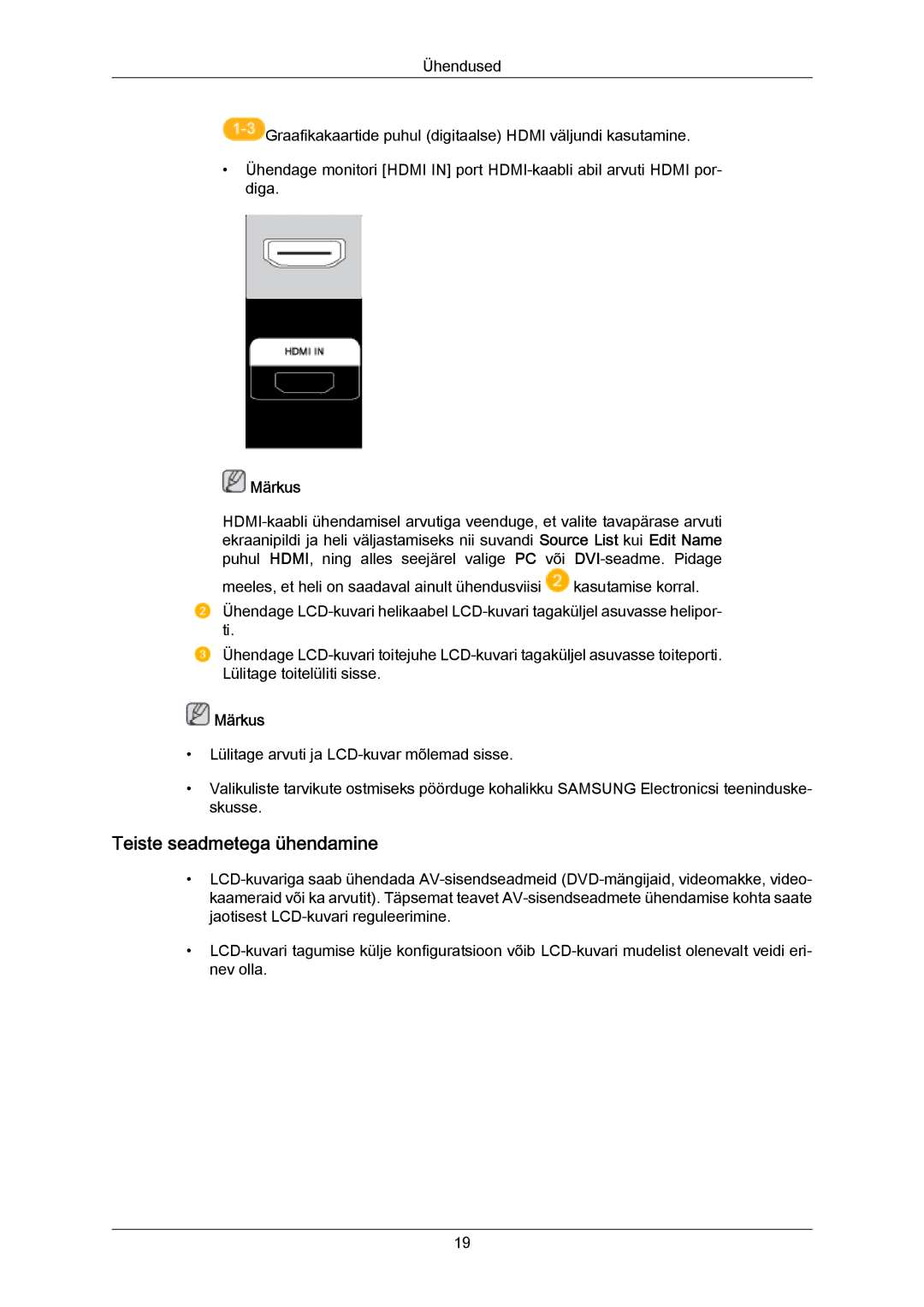 Samsung LH40MRTLBC/EN manual Teiste seadmetega ühendamine, Märkus 