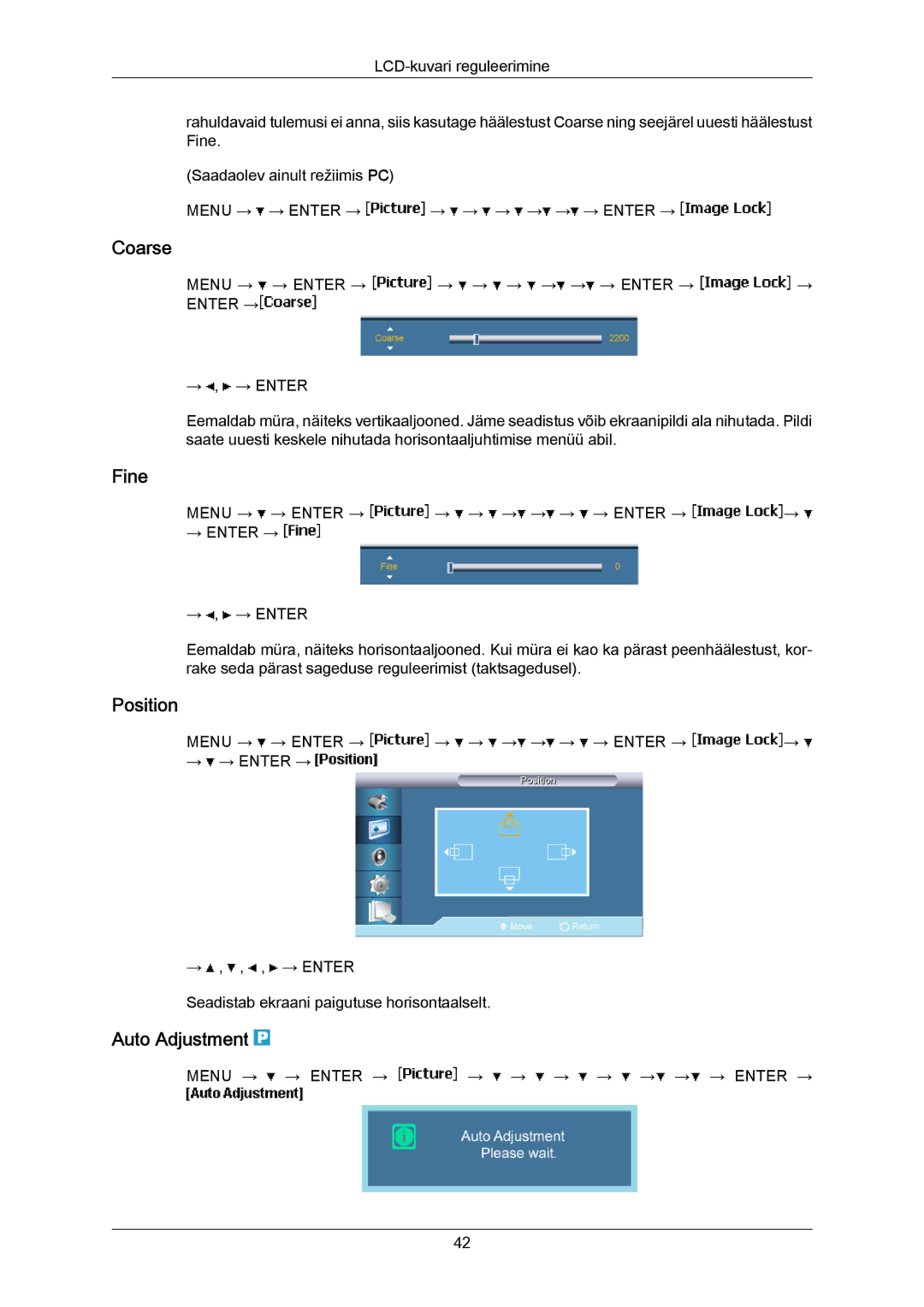 Samsung LH40MRTLBC/EN manual Coarse, Fine, Auto Adjustment 