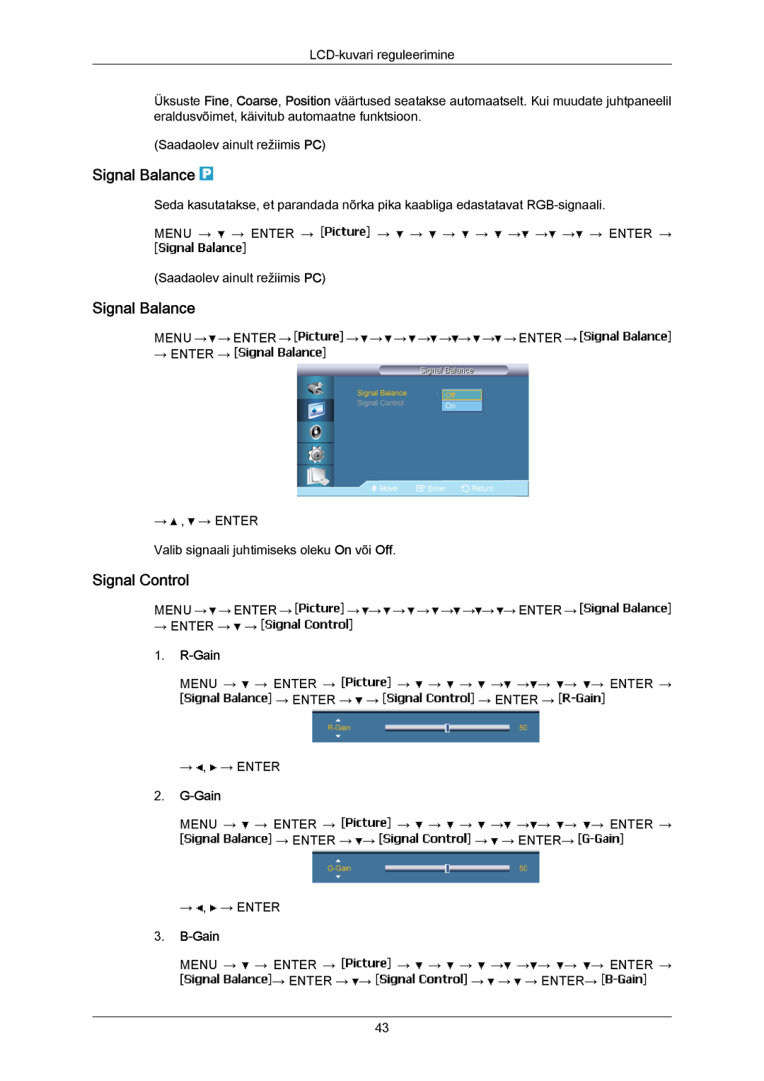 Samsung LH40MRTLBC/EN manual Signal Balance, Signal Control, Gain 