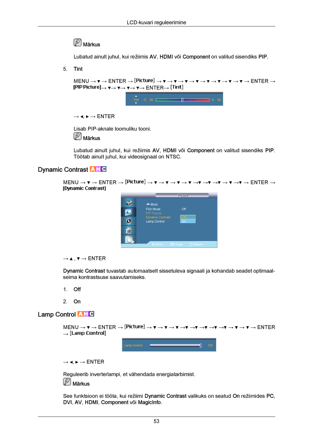 Samsung LH40MRTLBC/EN manual Dynamic Contrast 