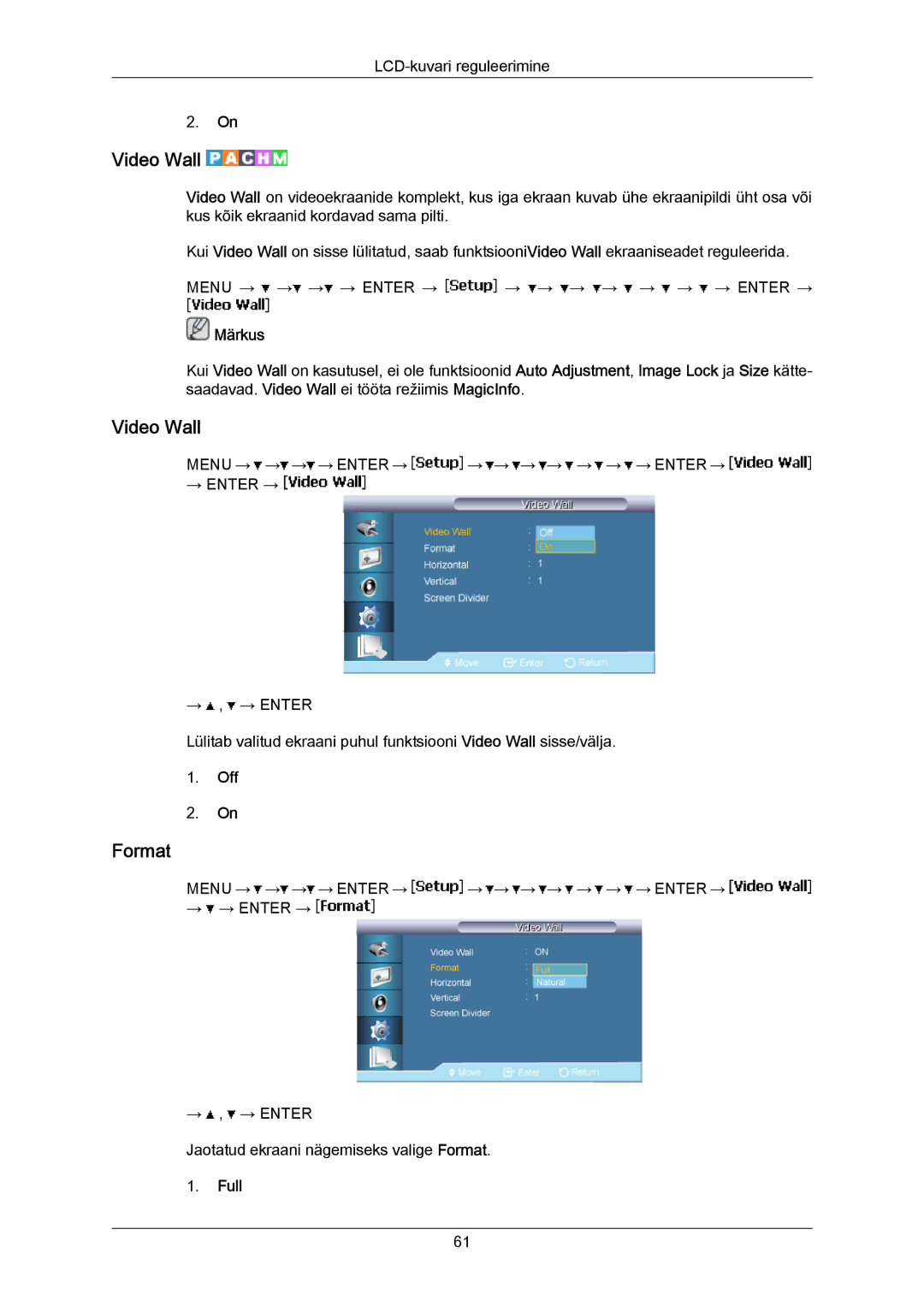 Samsung LH40MRTLBC/EN manual Video Wall, Format, Full 