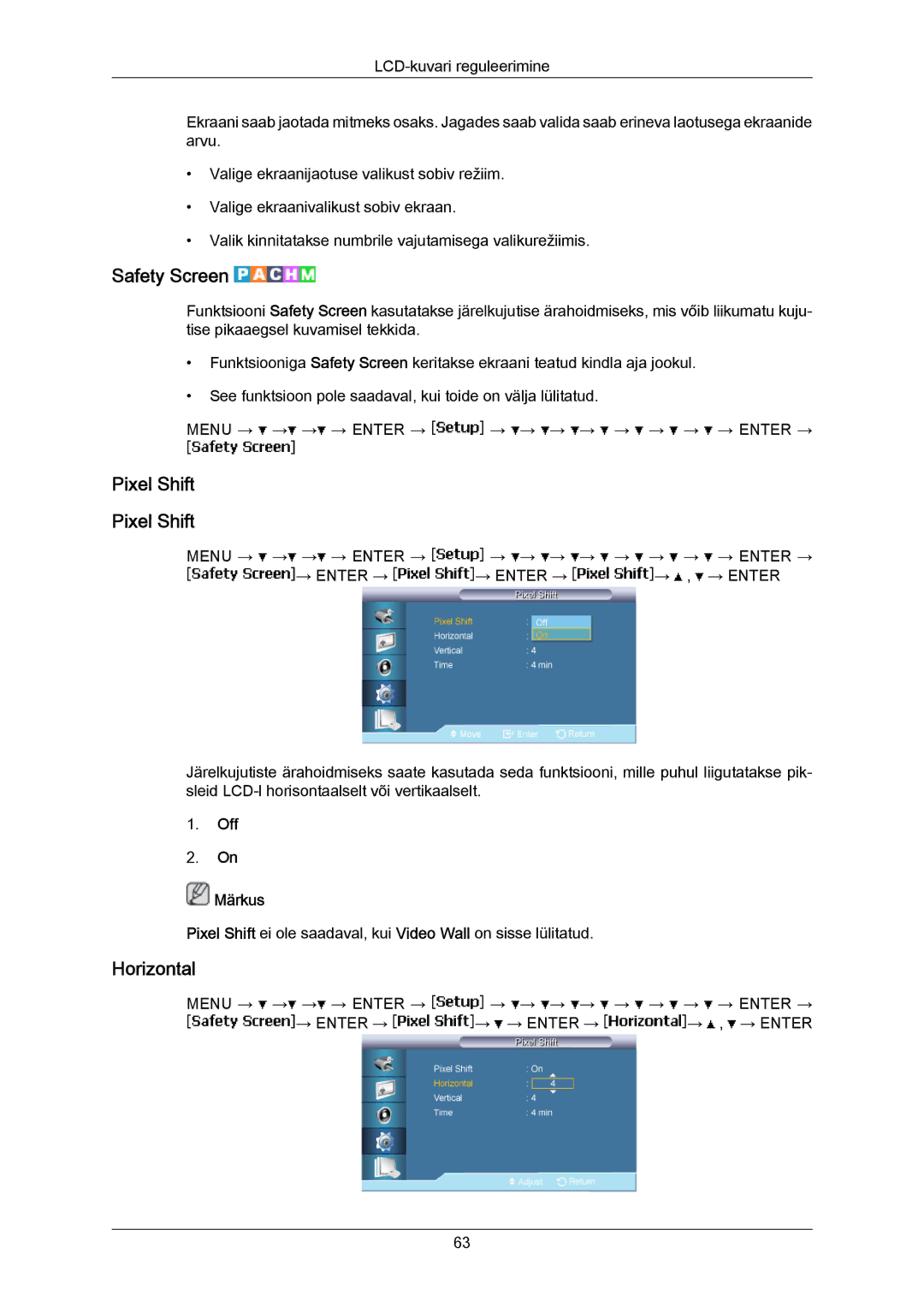 Samsung LH40MRTLBC/EN manual Safety Screen, Pixel Shift 