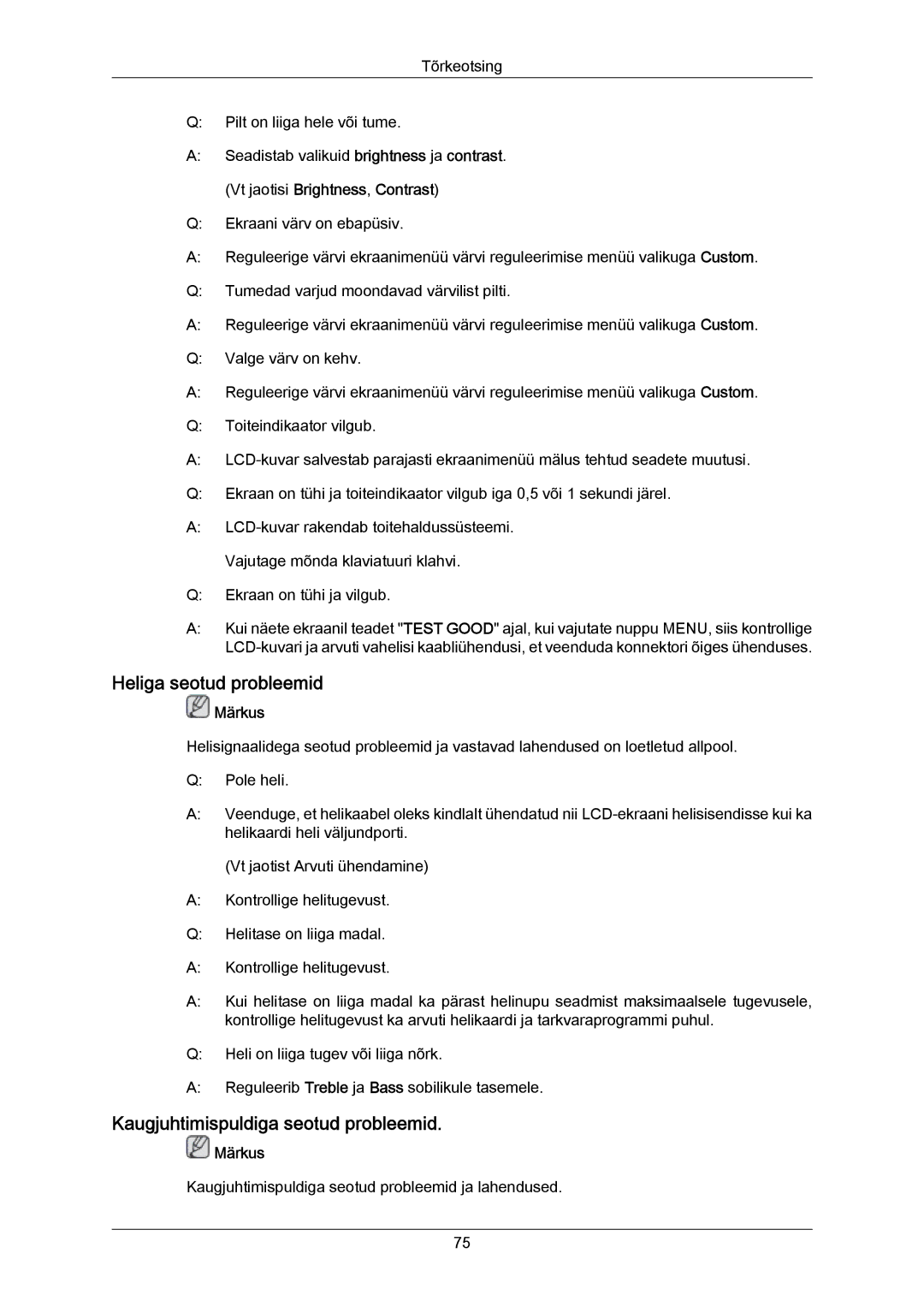 Samsung LH40MRTLBC/EN manual Heliga seotud probleemid, Kaugjuhtimispuldiga seotud probleemid 