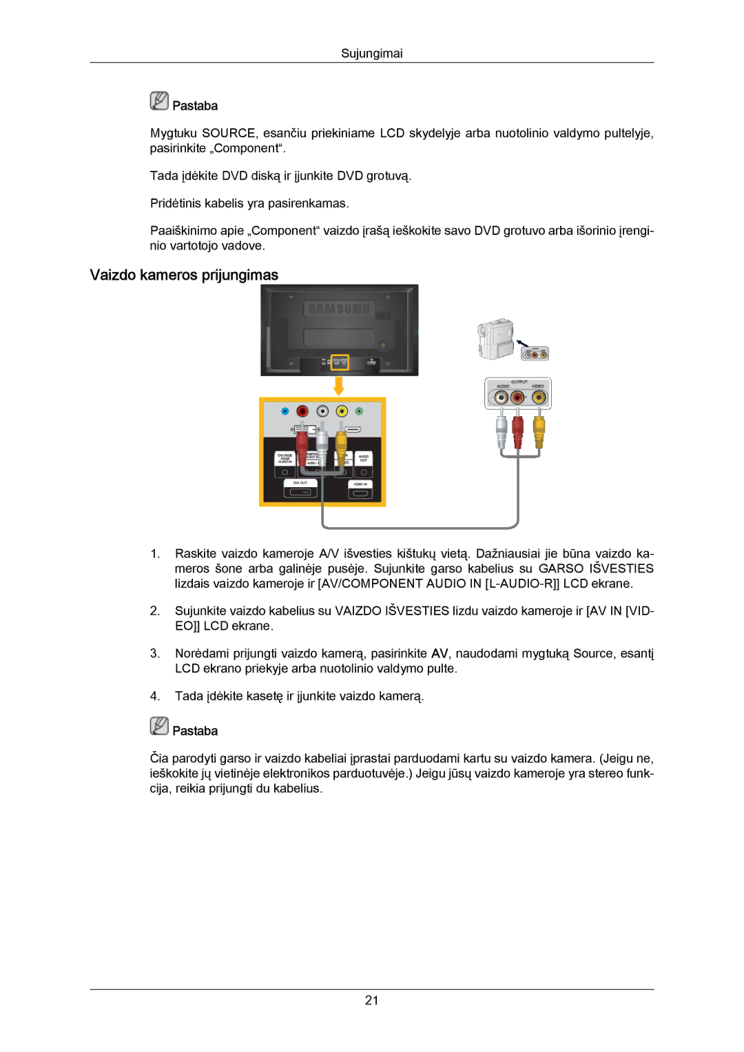 Samsung LH40MRTLBC/EN manual Vaizdo kameros prijungimas 