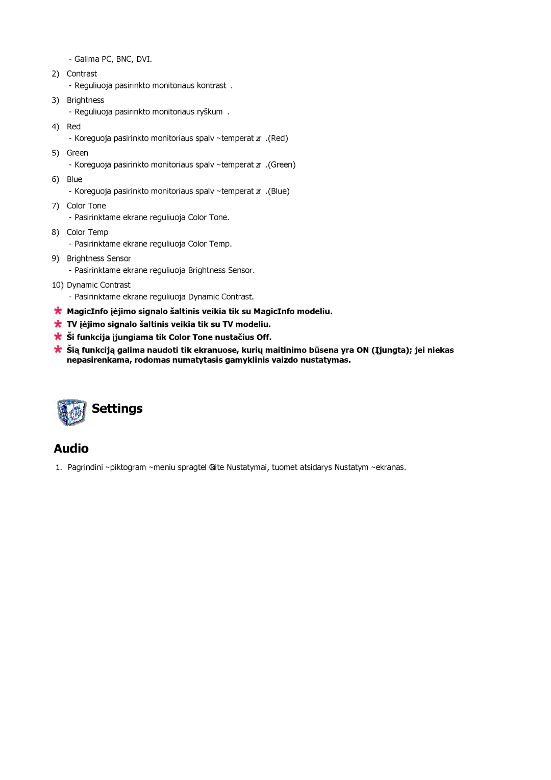 Samsung LH40MRTLBC/EN manual Settings Audio 