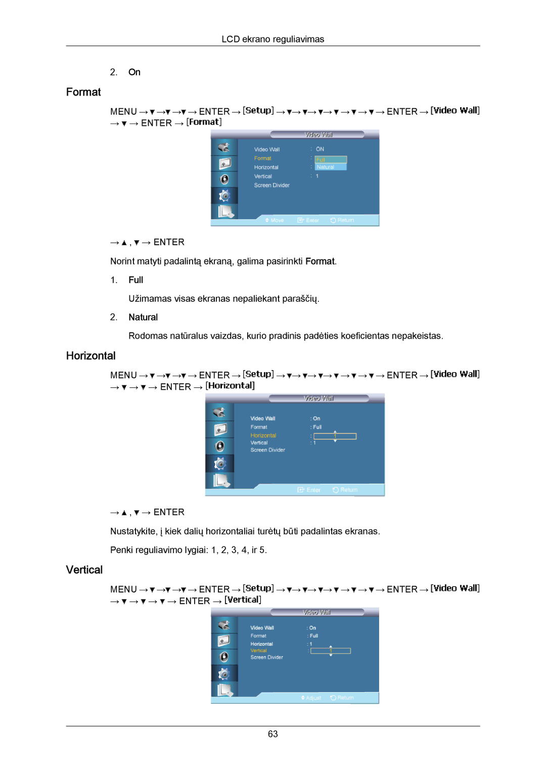 Samsung LH40MRTLBC/EN manual Format, Horizontal, Vertical, Full, Natural 