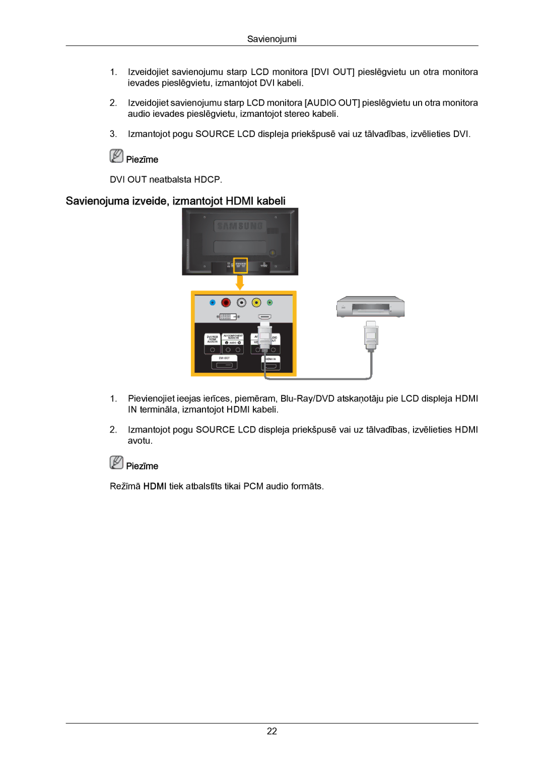 Samsung LH40MRTLBC/EN manual Savienojuma izveide, izmantojot Hdmi kabeli 