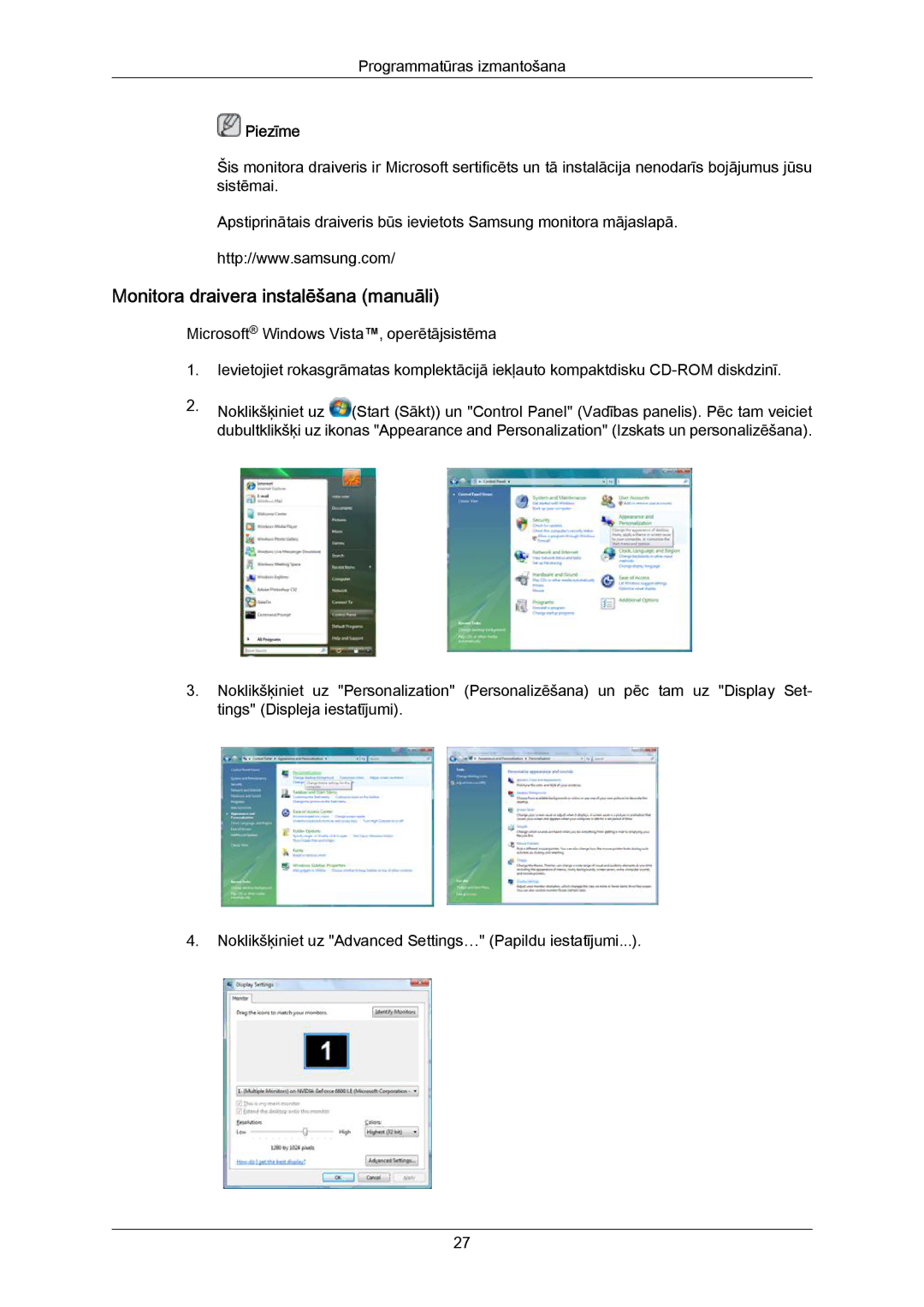 Samsung LH40MRTLBC/EN manual Monitora draivera instalēšana manuāli 