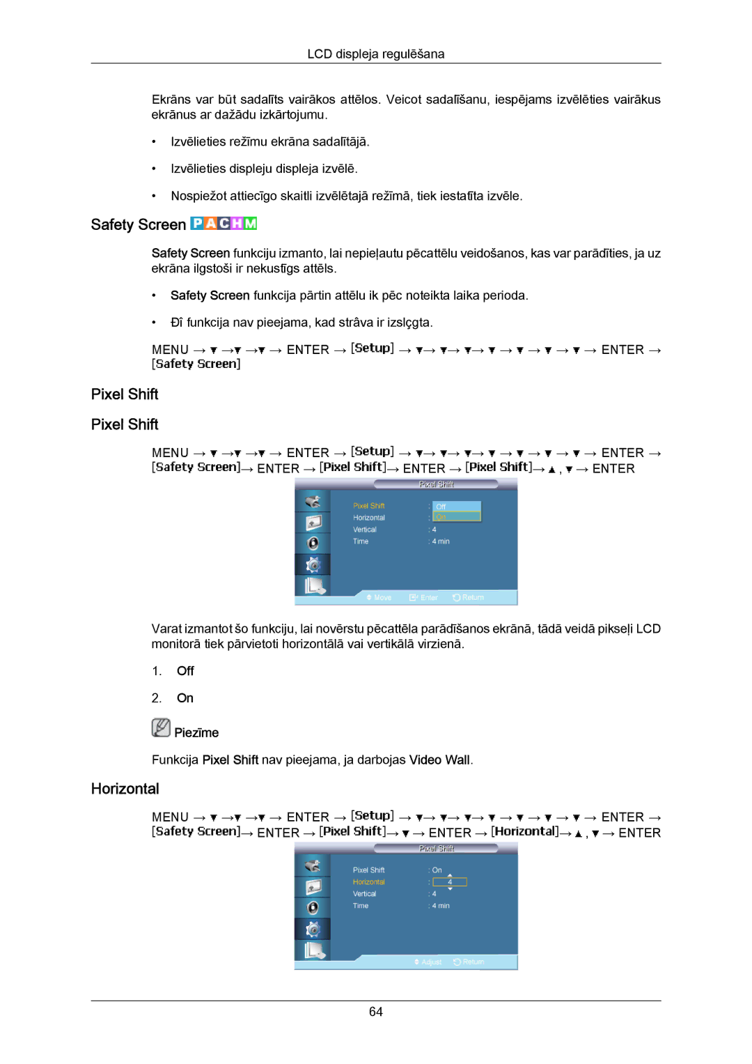 Samsung LH40MRTLBC/EN manual Safety Screen, Pixel Shift 