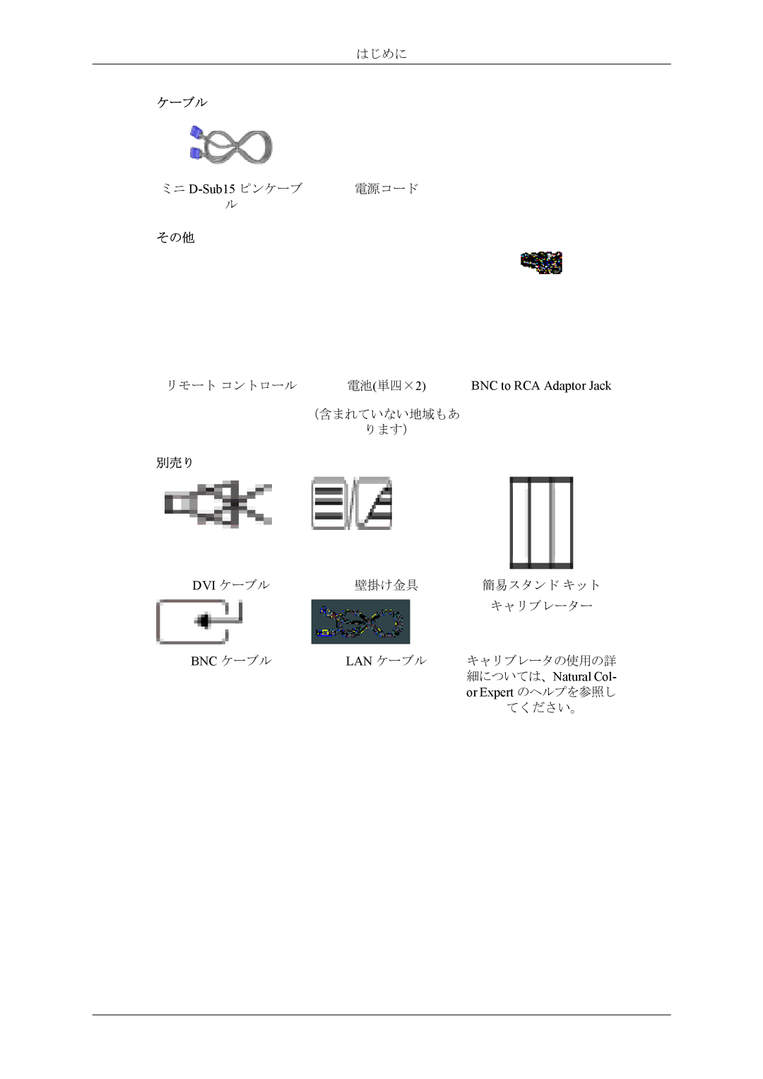 Samsung LH40MSTLBM/ZA, LH40MSPLBM/XJ manual ミニ D-Sub15ピンケーブ 電源コード 