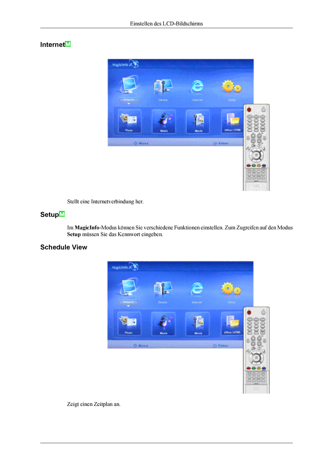 Samsung LH46MSTLBB/EN, LH40MSTABB/EN, LH46MSTABB/EN, LH46MSTLBM/EN, LH40MSTLBM/EN manual Internet, Setup, Schedule View 