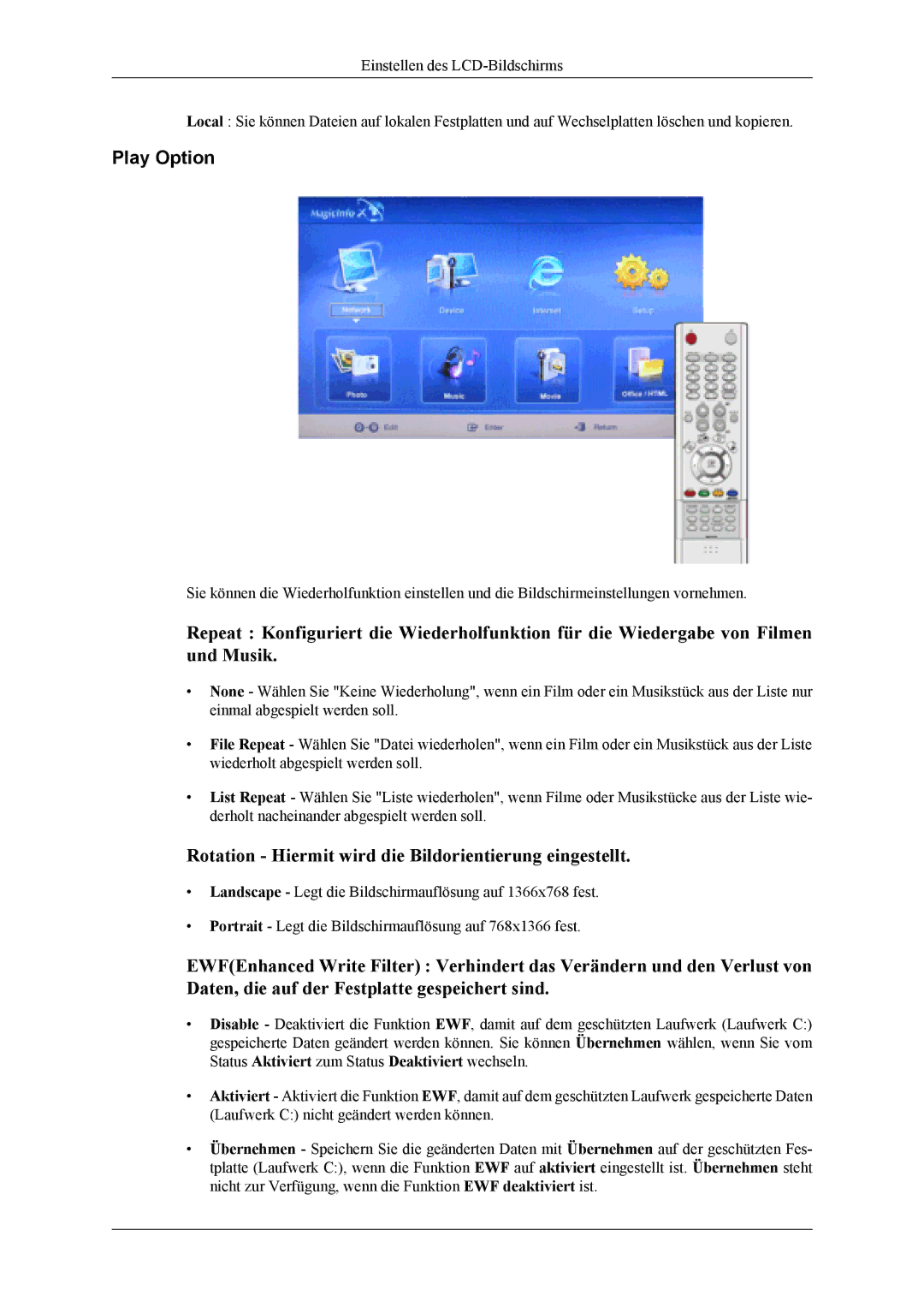 Samsung LH40MSTABB/EN, LH46MSTABB/EN, LH46MSTLBM/EN Play Option, Rotation Hiermit wird die Bildorientierung eingestellt 