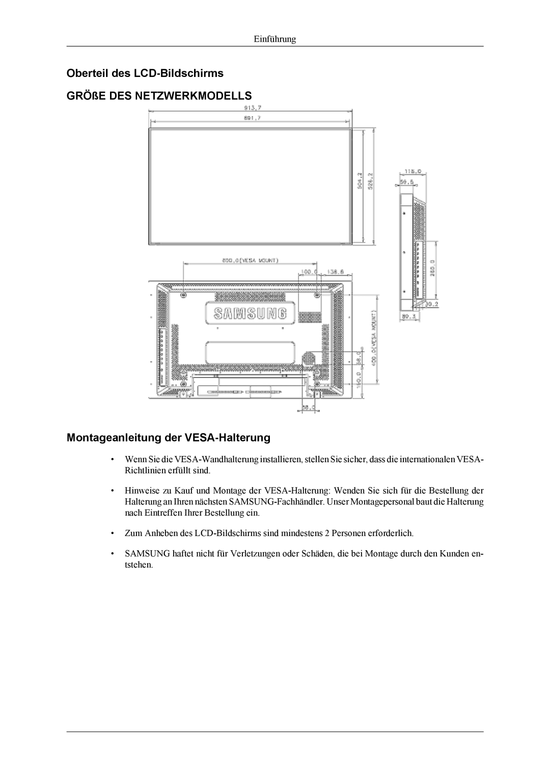 Samsung LH40MSPLBM/EN, LH40MSTABB/EN, LH46MSTABB/EN, LH46MSTLBM/EN, LH40MSTLBM/EN, LH46MSTLBB/EN, LH40MSTLBB/EN manual Einführung 