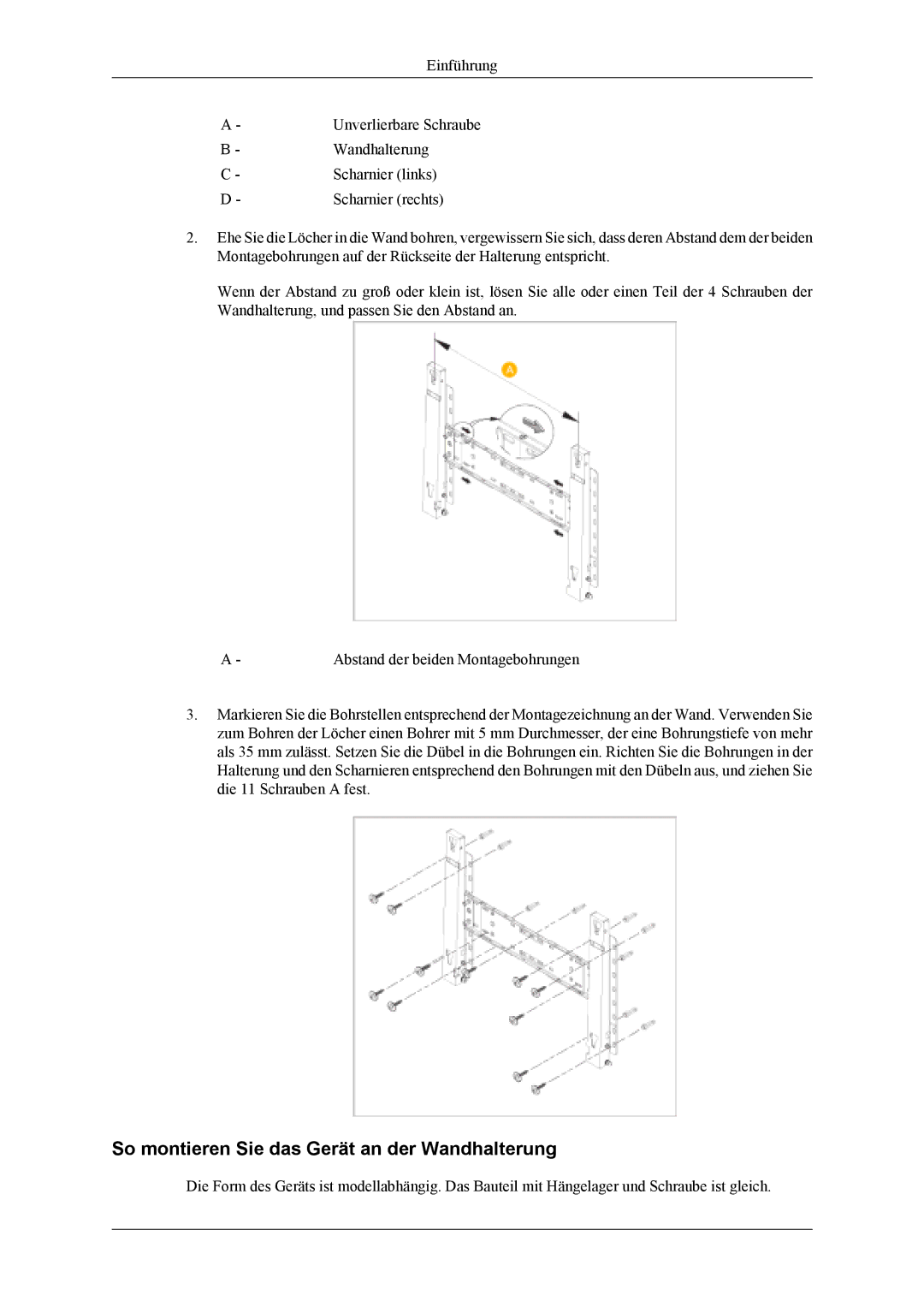 Samsung LH40MSTLBM/EN, LH40MSTABB/EN, LH46MSTABB/EN, LH46MSTLBM/EN manual So montieren Sie das Gerät an der Wandhalterung 