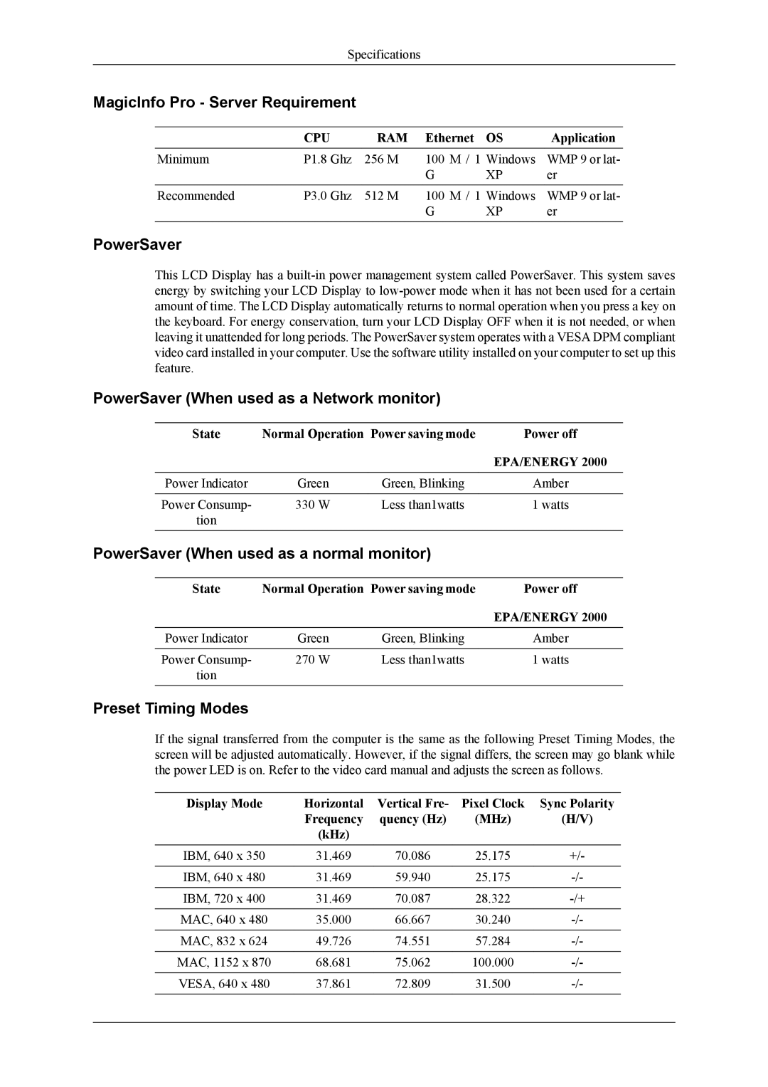 Samsung LH46MSTLBM/EN, LH40MSTABB/EN, LH46MSTABB/EN, LH46MWTLBN/EN, LH40MSPLBM/XJ manual MagicInfo Pro Server Requirement 