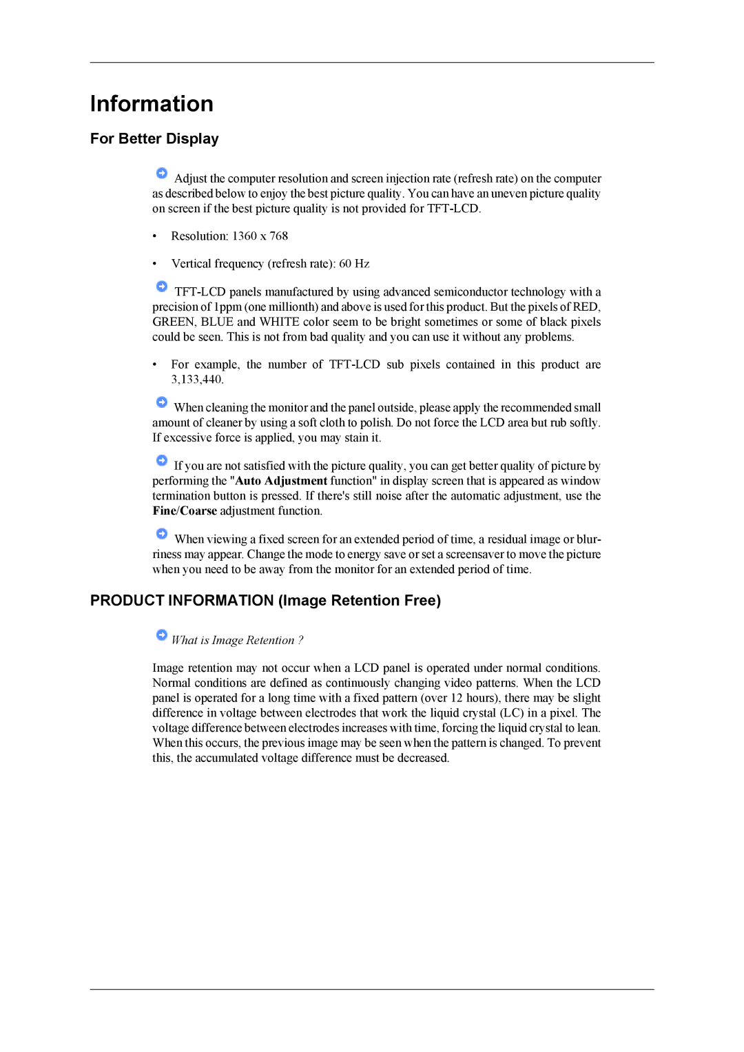 Samsung LH46MSTLBB/EN, LH40MSTABB/EN, LH46MSTABB/EN manual For Better Display, Product Information Image Retention Free 