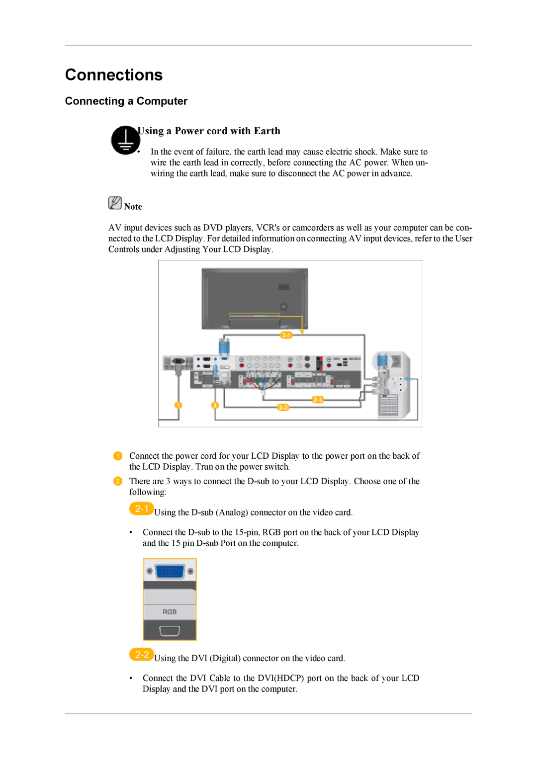 Samsung LH40MSTLBB/EN, LH40MSTABB/EN, LH46MSTABB/EN, LH46MWTLBN/EN, LH40MSPLBM/XJ manual Connections, Connecting a Computer 