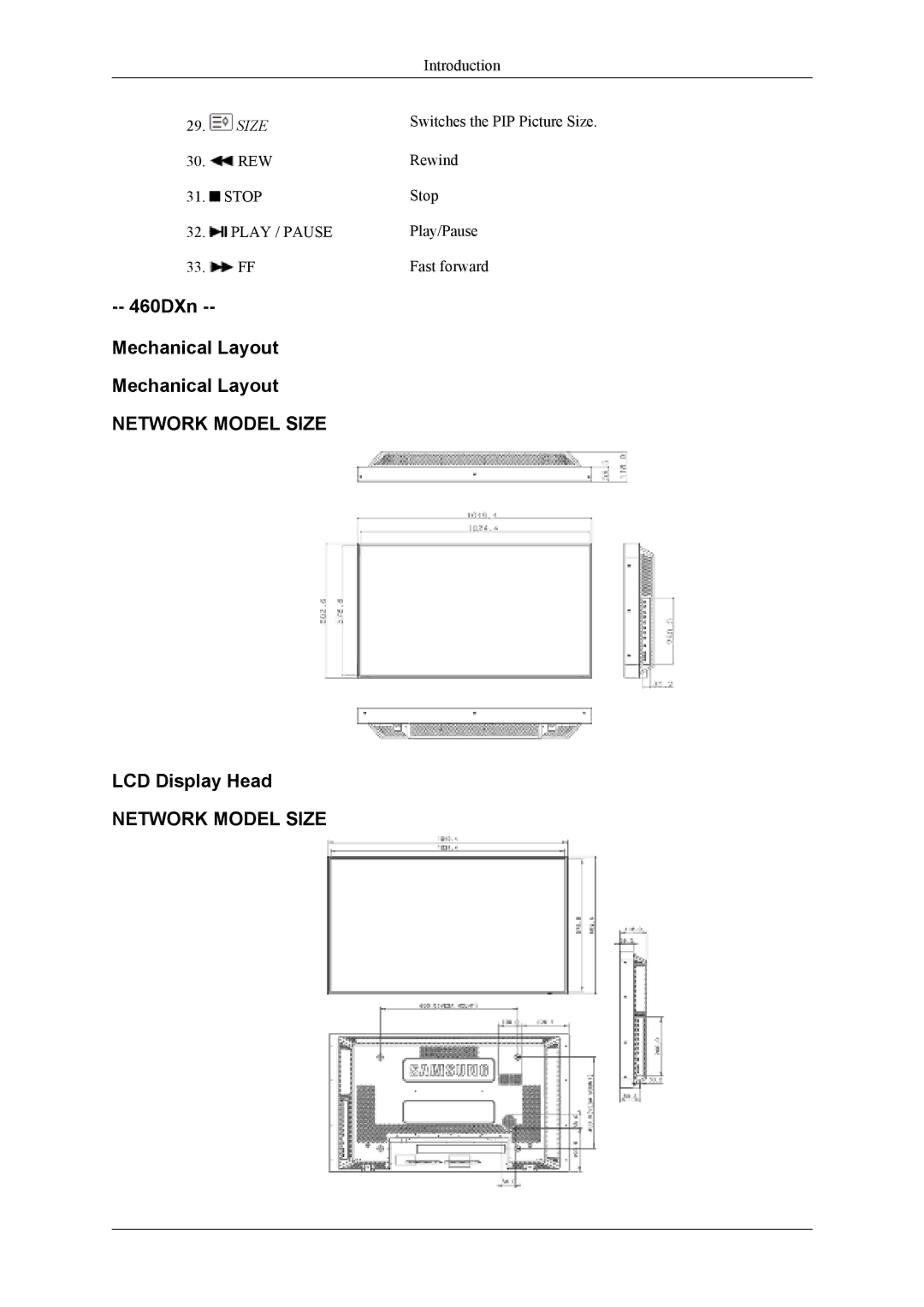 Samsung LH46MWTLBN/EN, LH40MSTABB/EN, LH46MSTABB/EN manual 460DXn -- Mechanical Layout Mechanical Layout, LCD Display Head 